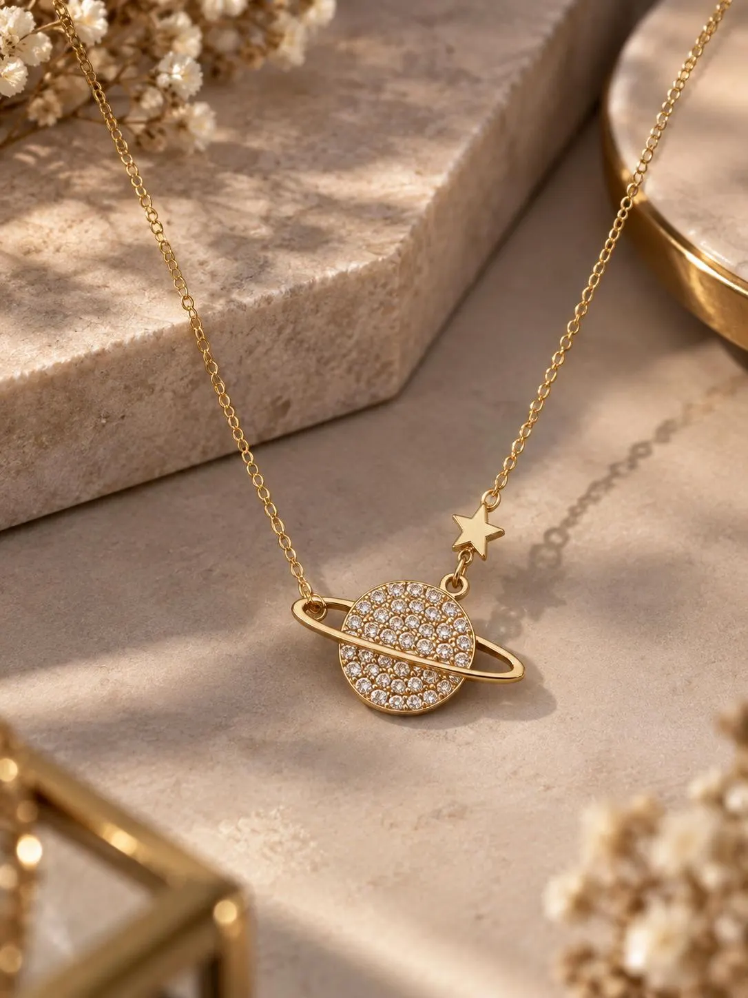 Saturn Necklace for Women, Zircon Planet Necklace, Celestial Jewelry, Gold Stainless Steel Necklace, Space Jewelry, Gift for Her - image 2