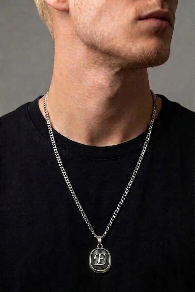 Initial Necklace for Men, Personalized Letter Pendant, 65cm Stainless Steel Chain, Mens Initial Jewelry, Gift for Him