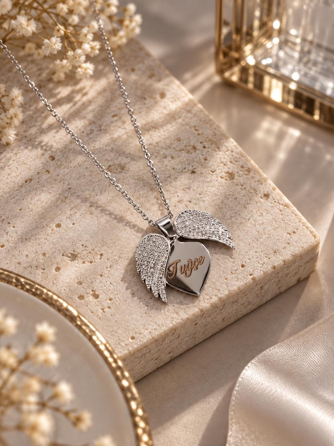 Personalized Angel Wing Necklace, Custom Name Heart Necklace for Women, Engraved Silver Pendant, Memorial Jewelry, Gift for Her - image 3