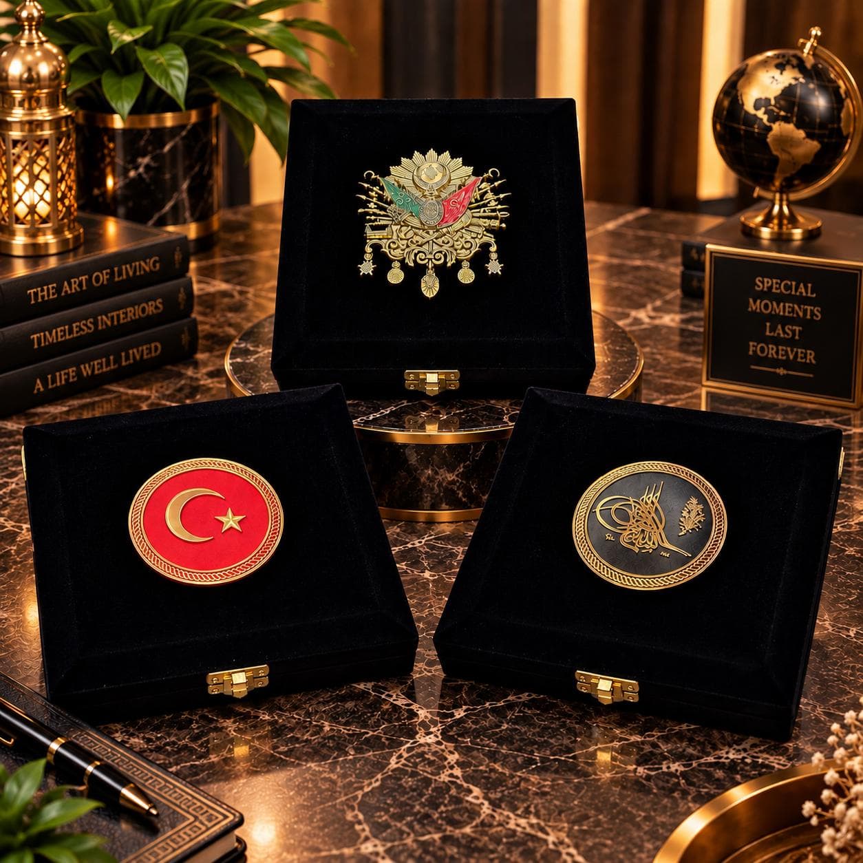 Personalized Prayer Beads Gift Box, Turkish Tasbih Box, Ottoman & Turkish Flag Design, Custom Velvet Keepsake Box, Gift for Men