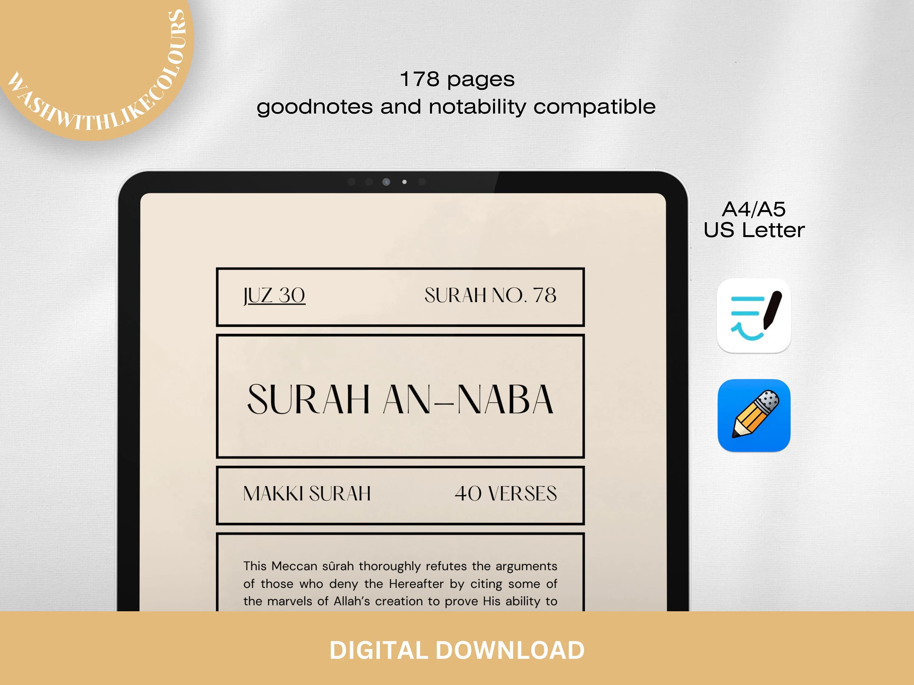 Juz 30 Quran Journal, English Thematic, iPad Goodnotes (PDF Download) - image 4