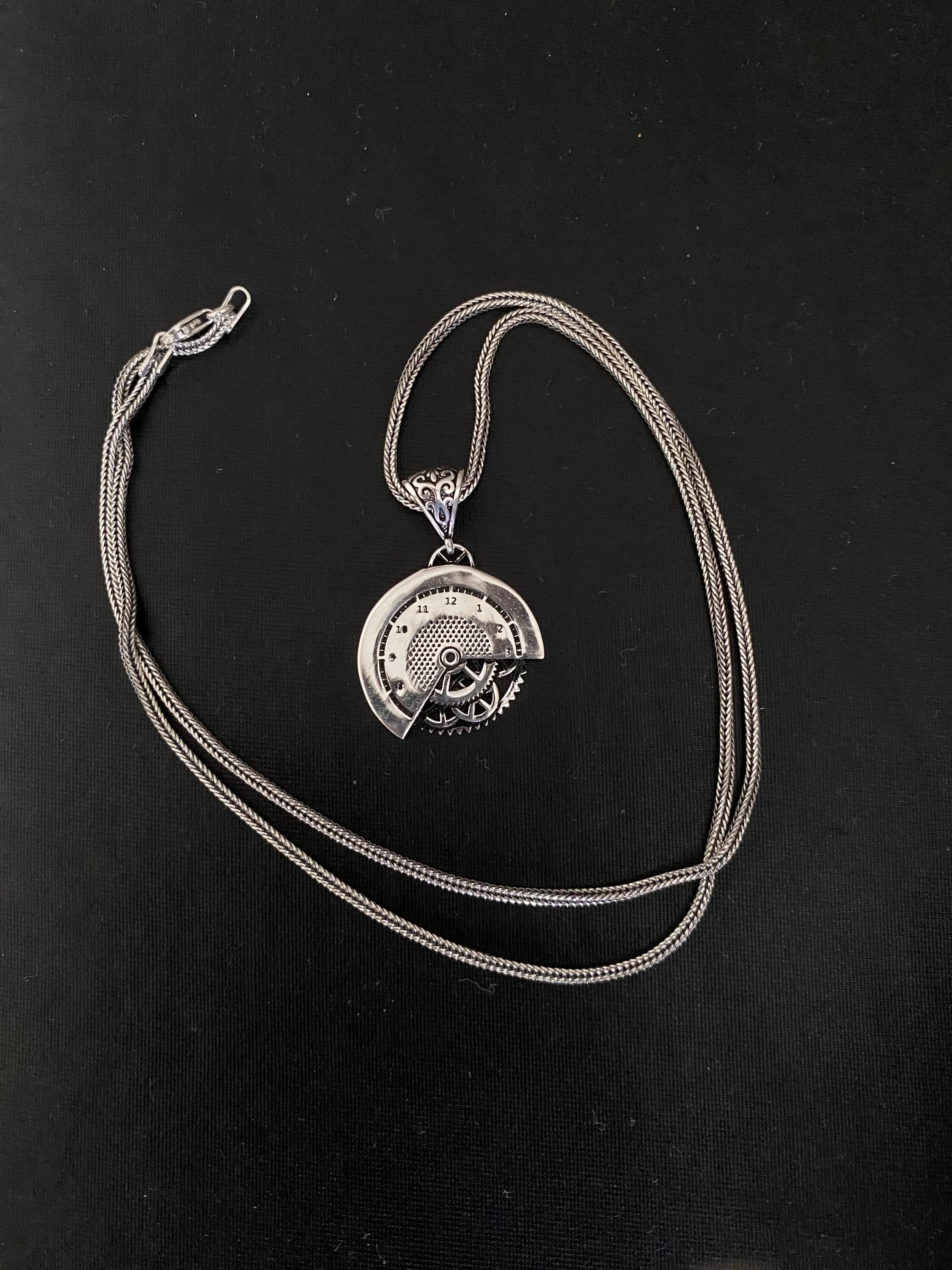 Sterling Silver Steampunk Watch Movement Necklace, Clockwork Gear Pendant, Oxidized Industrial Unisex Jewelry - image 2
