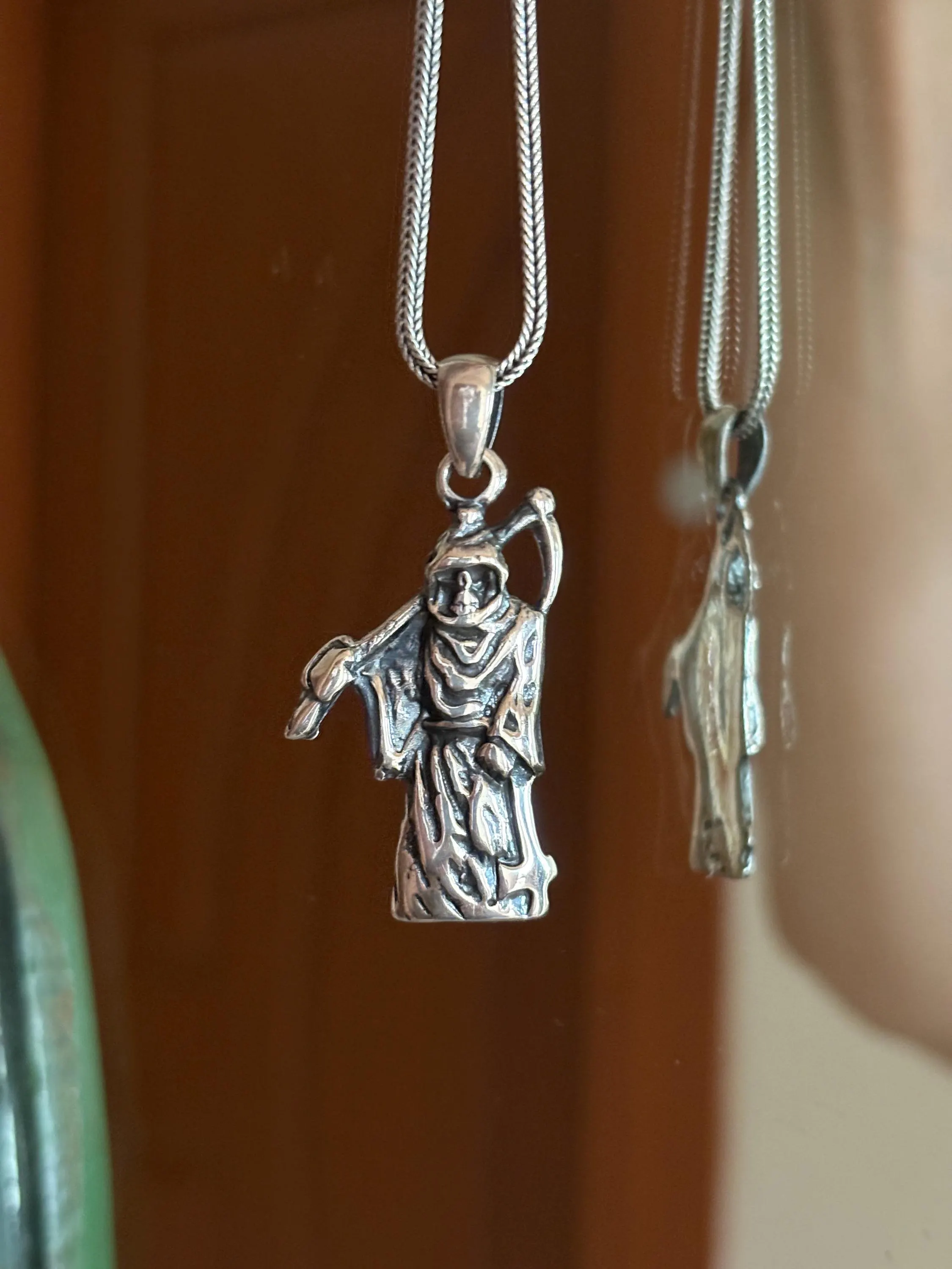 Sterling Silver Grim Reaper Necklace, Personalized Skeleton Scythe Pendant, Oxidized Gothic Unisex Jewelry - image 4