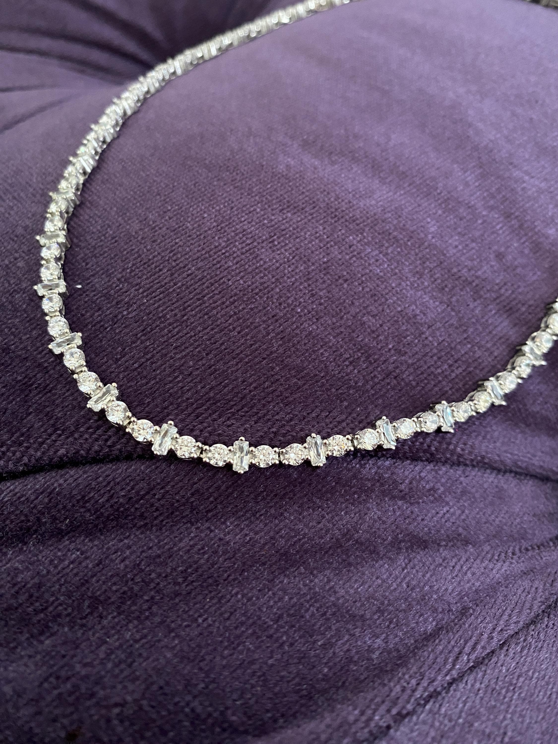 Sterling Silver Tennis Choker, Baguette & Round CZ Stones, Minimal Elegant Short Necklace, Dainty Layering Jewelry - image 4