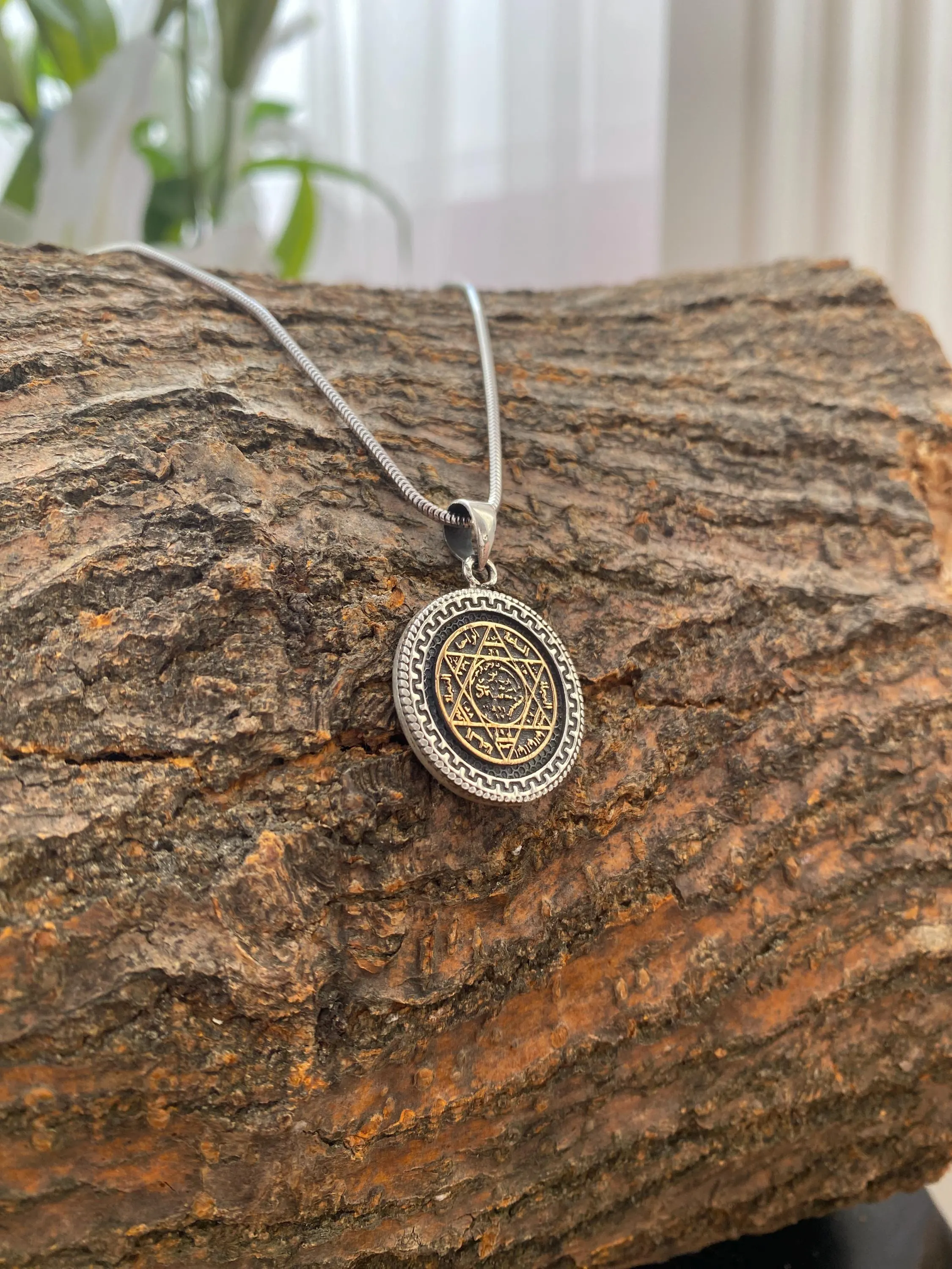 Sterling Silver King Solomon Seal Necklace, Oxidized Sacred Geometry Medallion, Personalized Unisex Protection Amulet - image 2