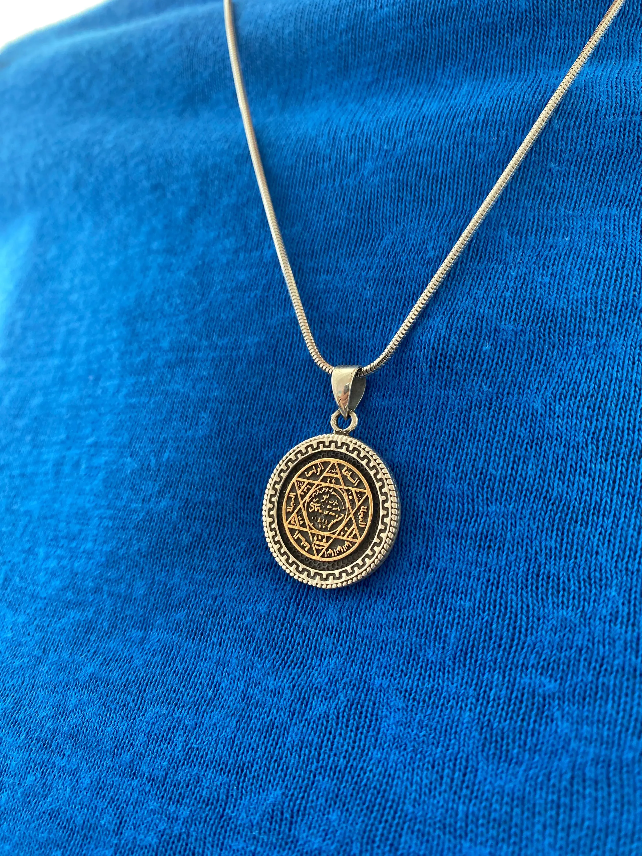 Sterling Silver King Solomon Seal Necklace, Oxidized Sacred Geometry Medallion, Personalized Unisex Protection Amulet - image 5