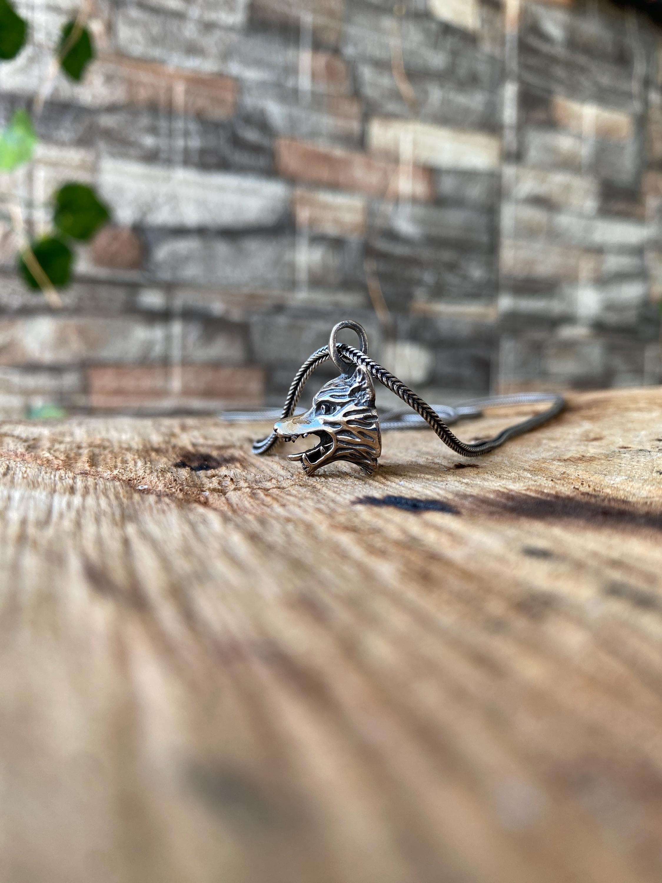 Sterling Silver Wolf Head Necklace, Handmade Animal Totem Pendant, Oxidized Viking Jewelry for Men - image 3