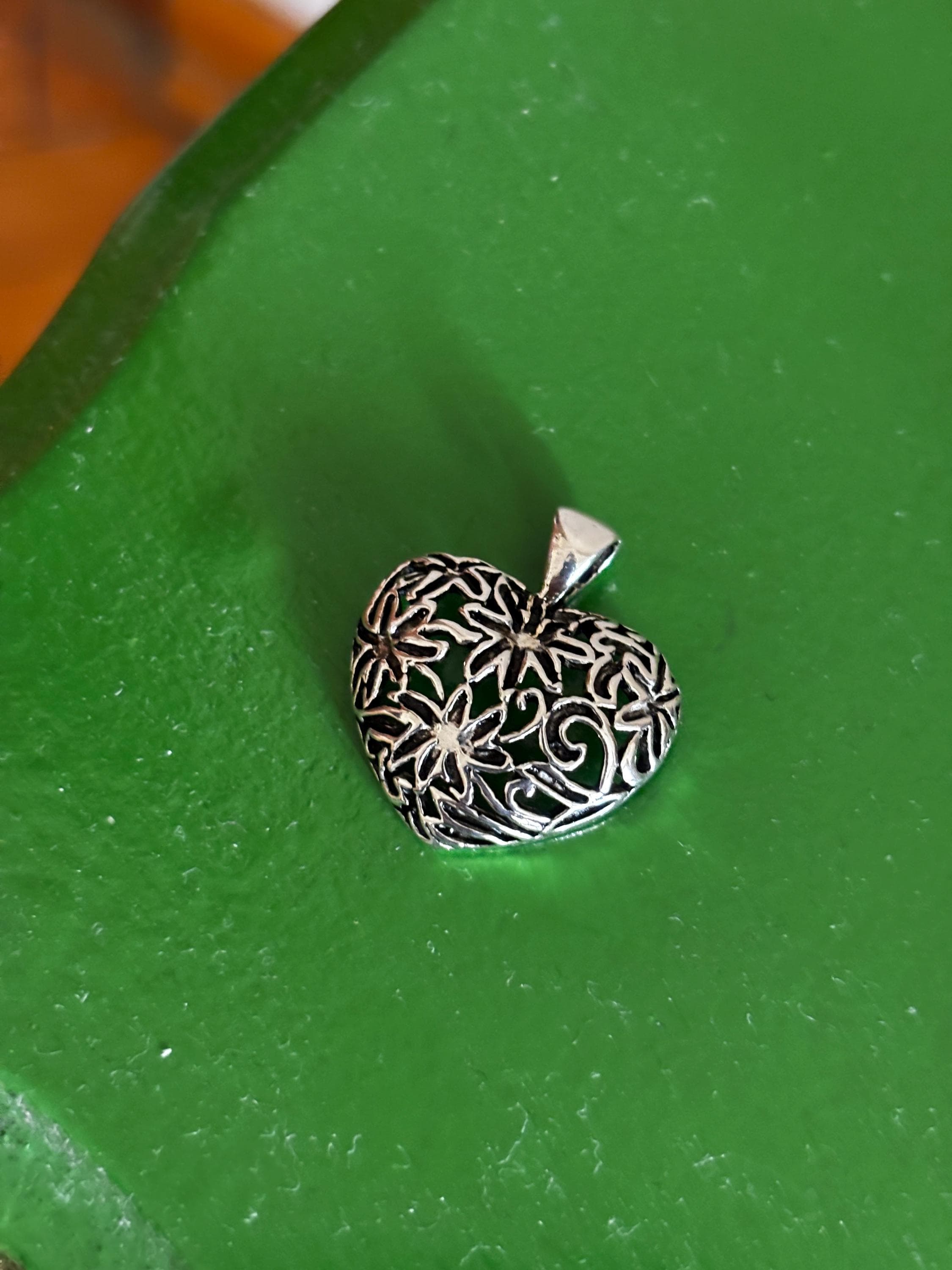 Sterling Silver Floral Heart Necklace, Personalized Filigree Flower Pendant, Oxidized Romantic Jewelry - image 5
