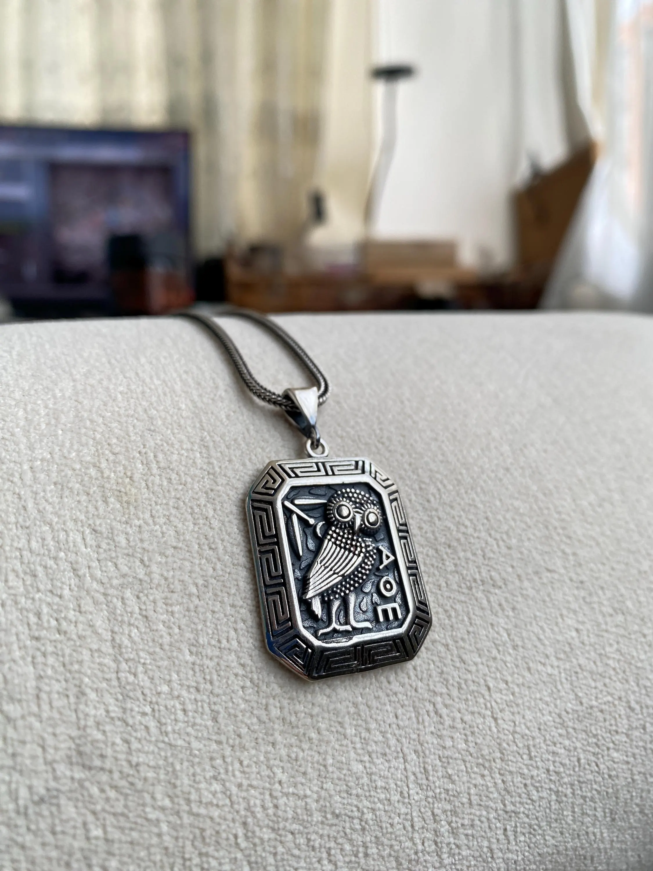 Sterling Silver Owl Pendant Necklace, Personalized Mythology Wisdom Charm, Unisex Animal Necklace - image 3