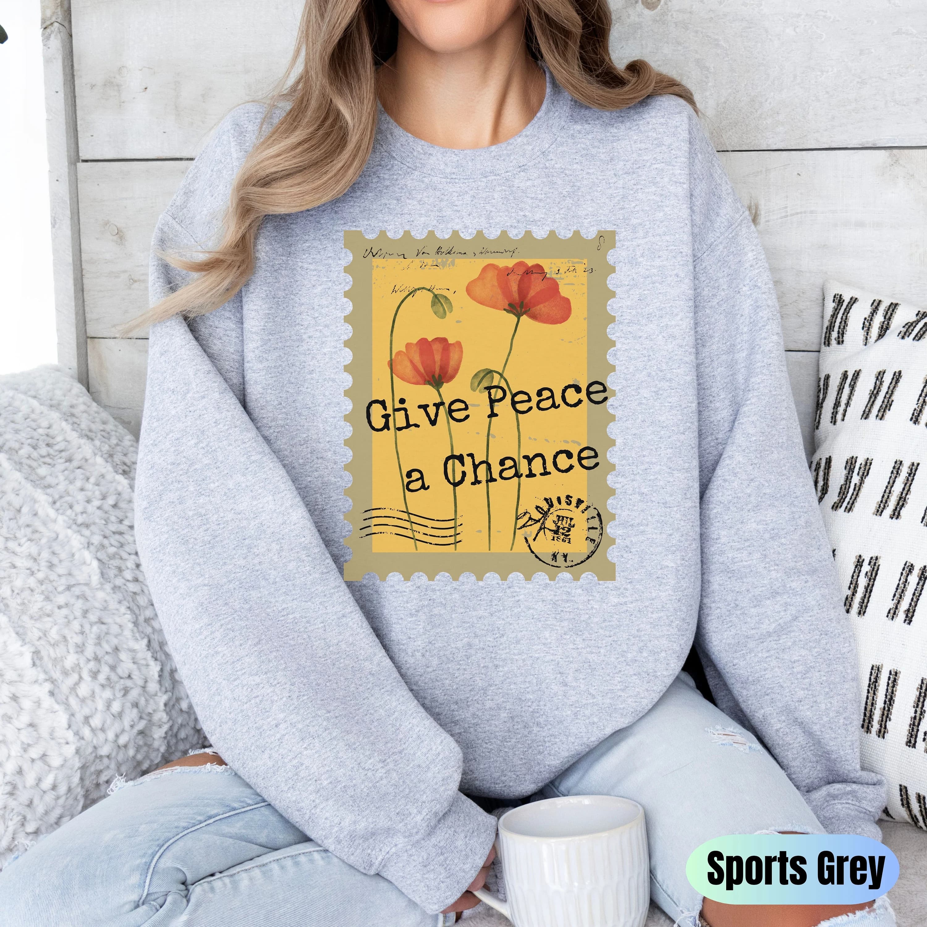 Give Peace a Chance antiwar shirt Free Palestine Sweatshirt Activist Shirt Free Gaza shirt Social Justice Shirt Poppy Flower Palestine Shirt - image 4