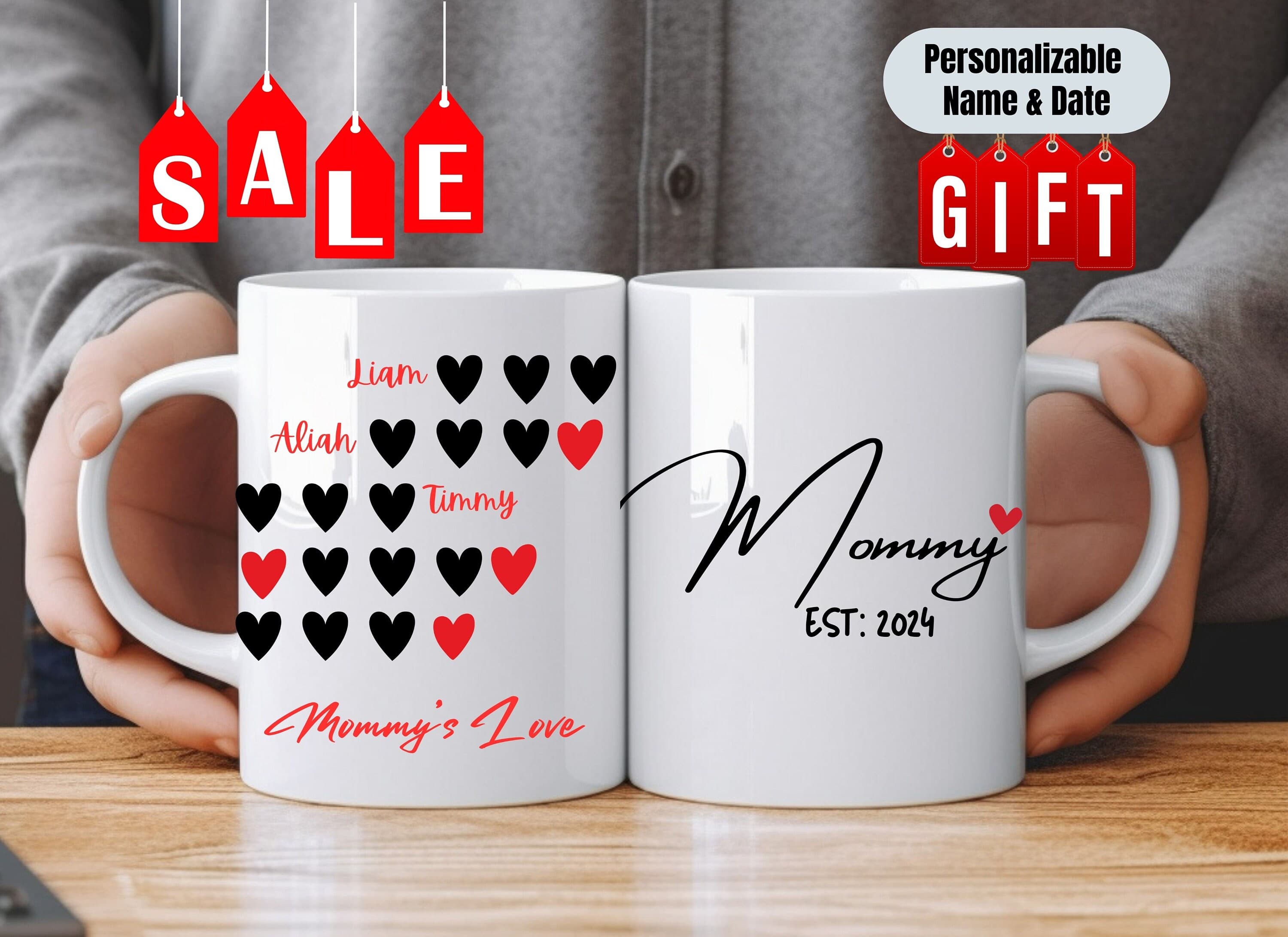 Holiday Gift for Mom, Custom Mom Mug with kids name, Personalized Mug For Mom, Bonus Mom, Mommy's Coffee Mug, Mug with Kids Name and date