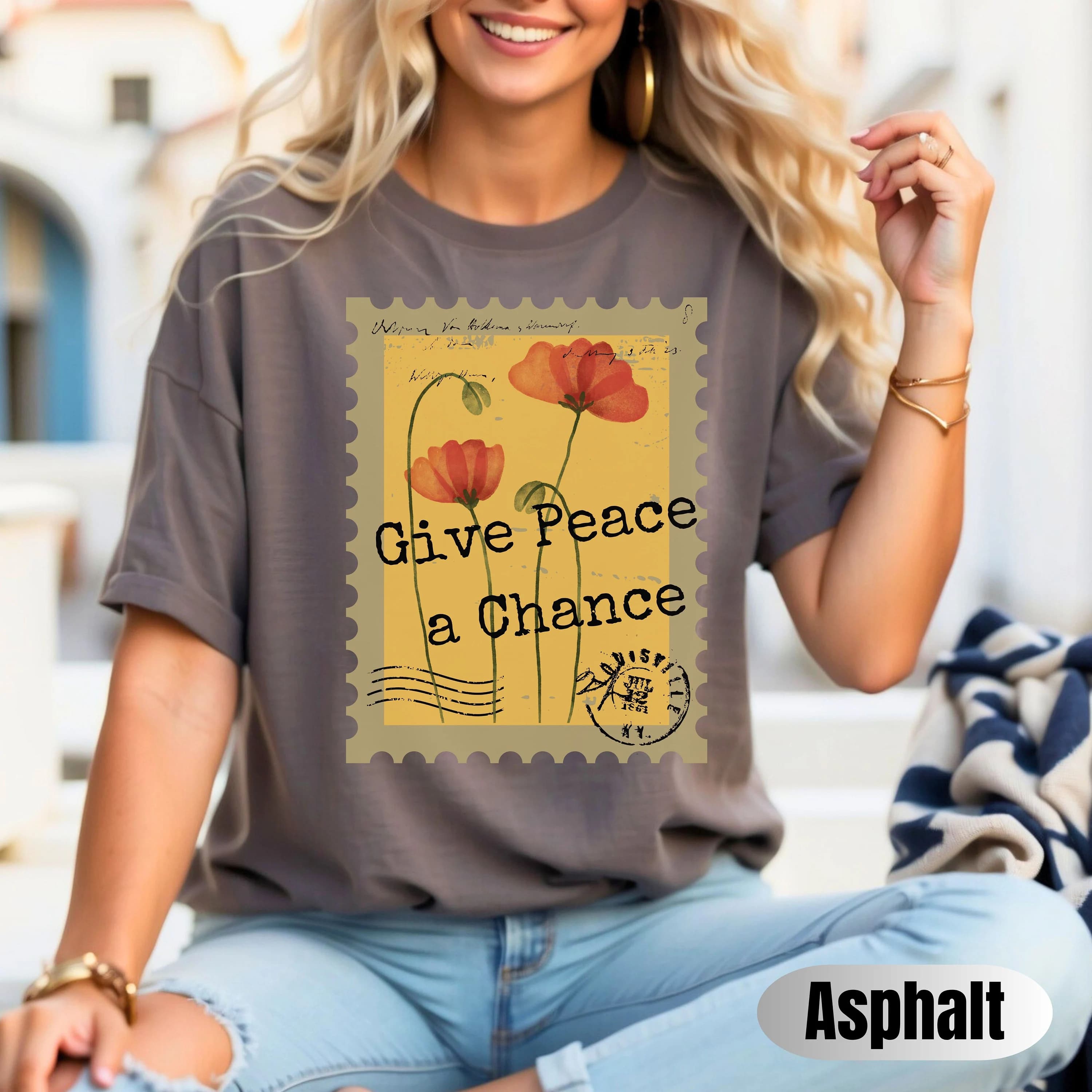 Give Peace a Chance antiwar shirt Free Palestine Sweatshirt Activist Shirt Free Gaza shirt Social Justice Shirt Poppy Flower Palestine Shirt - image 3