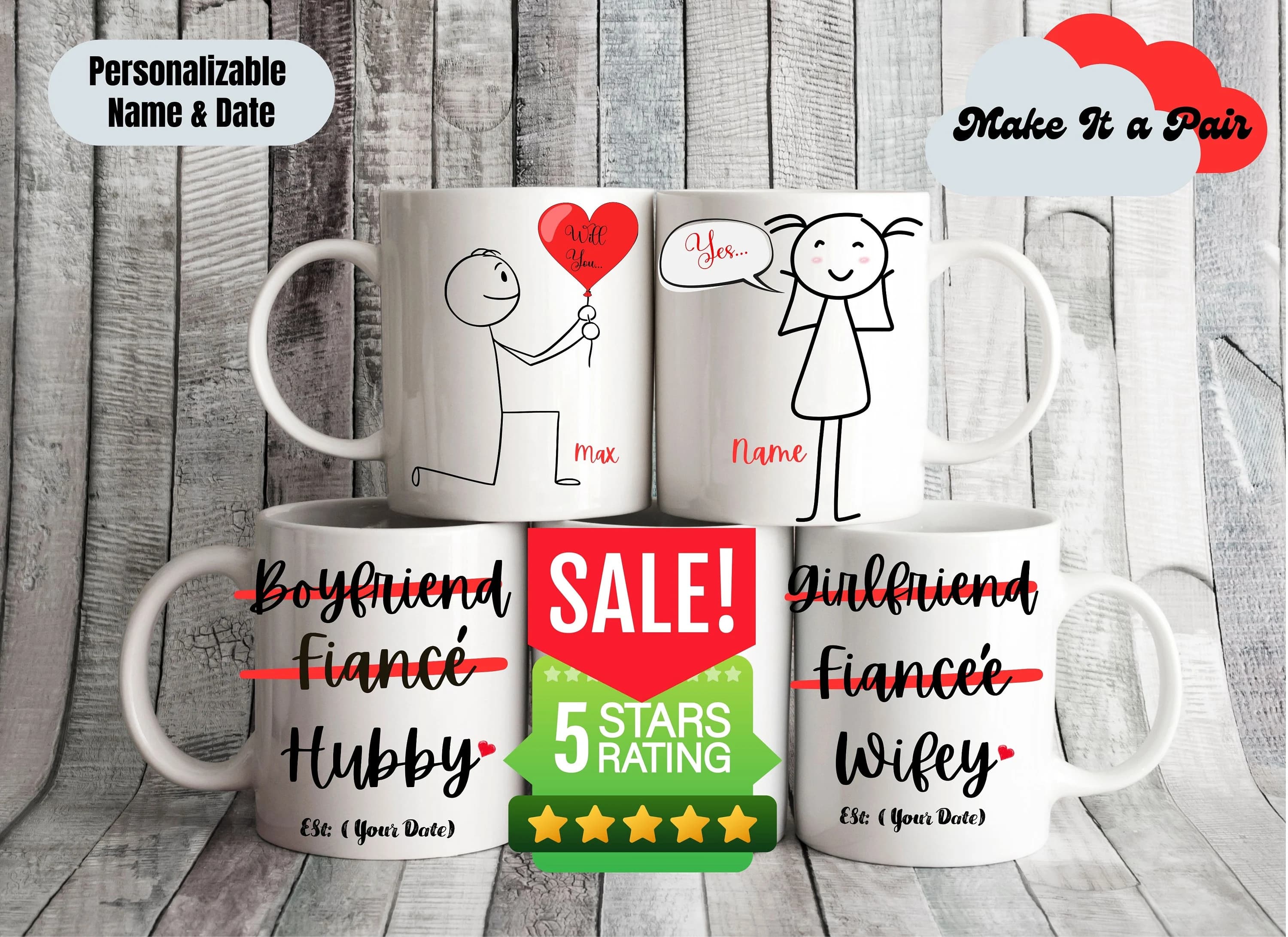 Personalized Hubby Wifey Coffee Mug,Custom Husband and Wife Mug, Newly Wed Couple Gift, Anniversary Mug for Couple, Funny Couple Mug