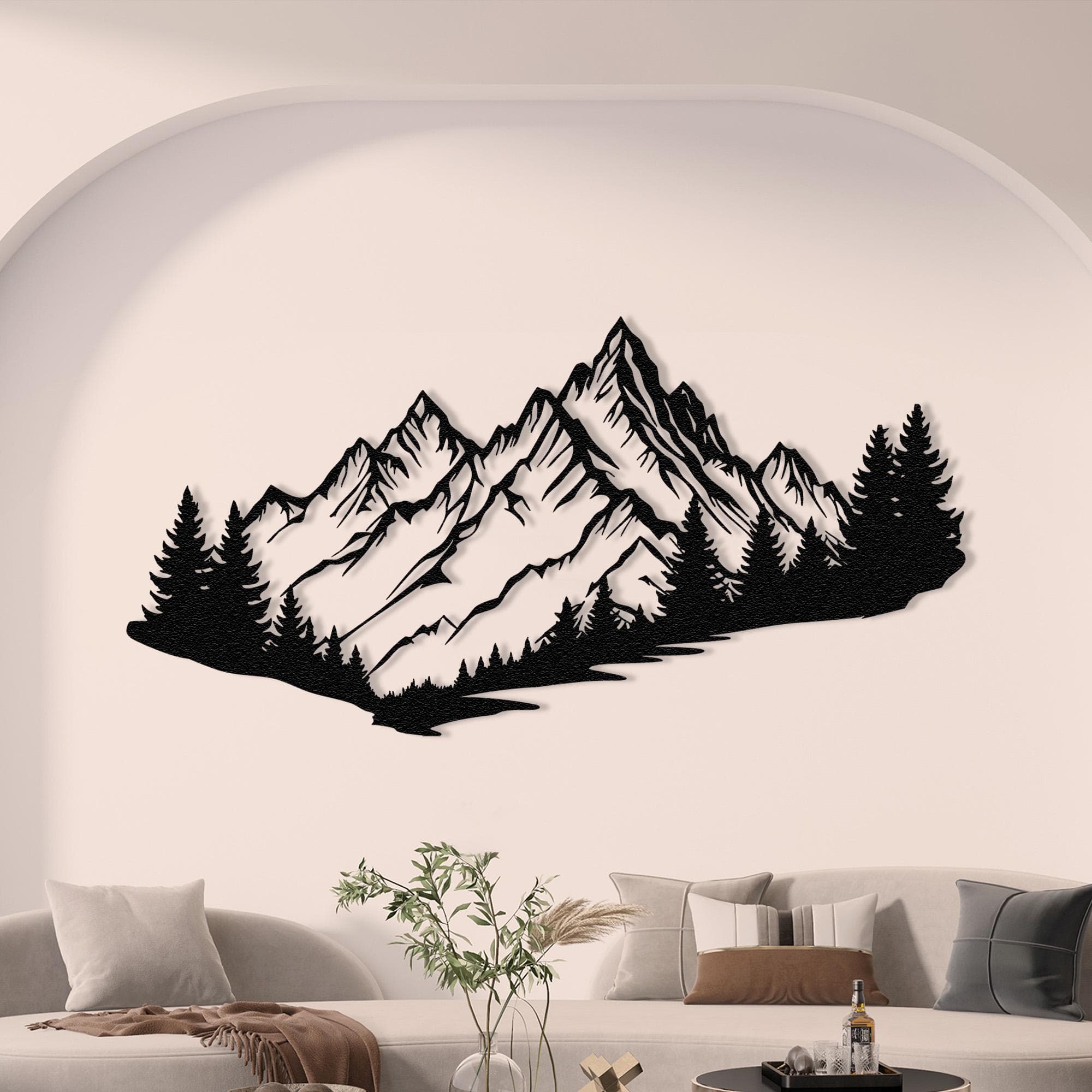 Metal Mountain and Forest Wall Art, Landscape Decor, Farmhouse Living Room Sign