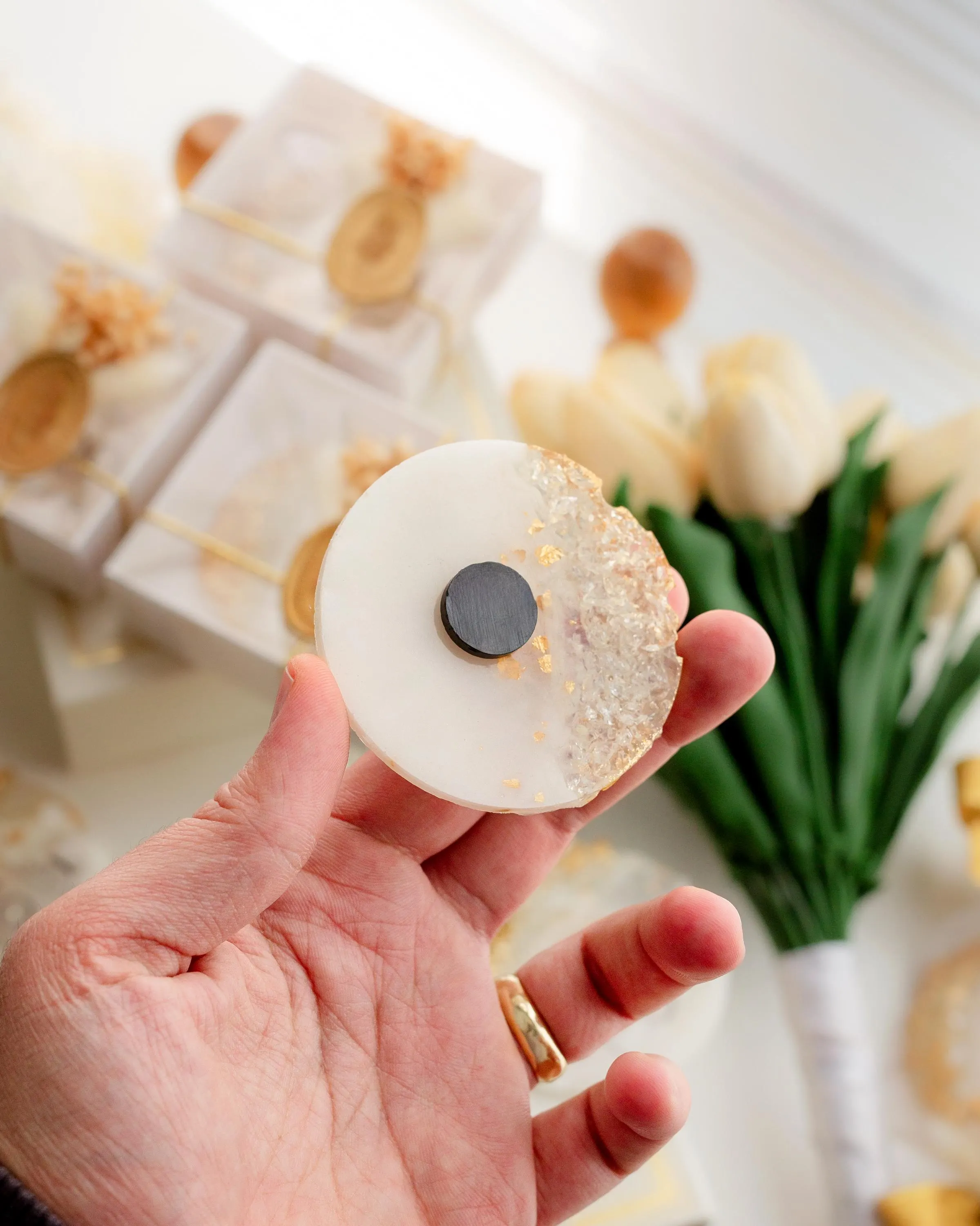 Party favor magnet with name and age for milestone birthday guests