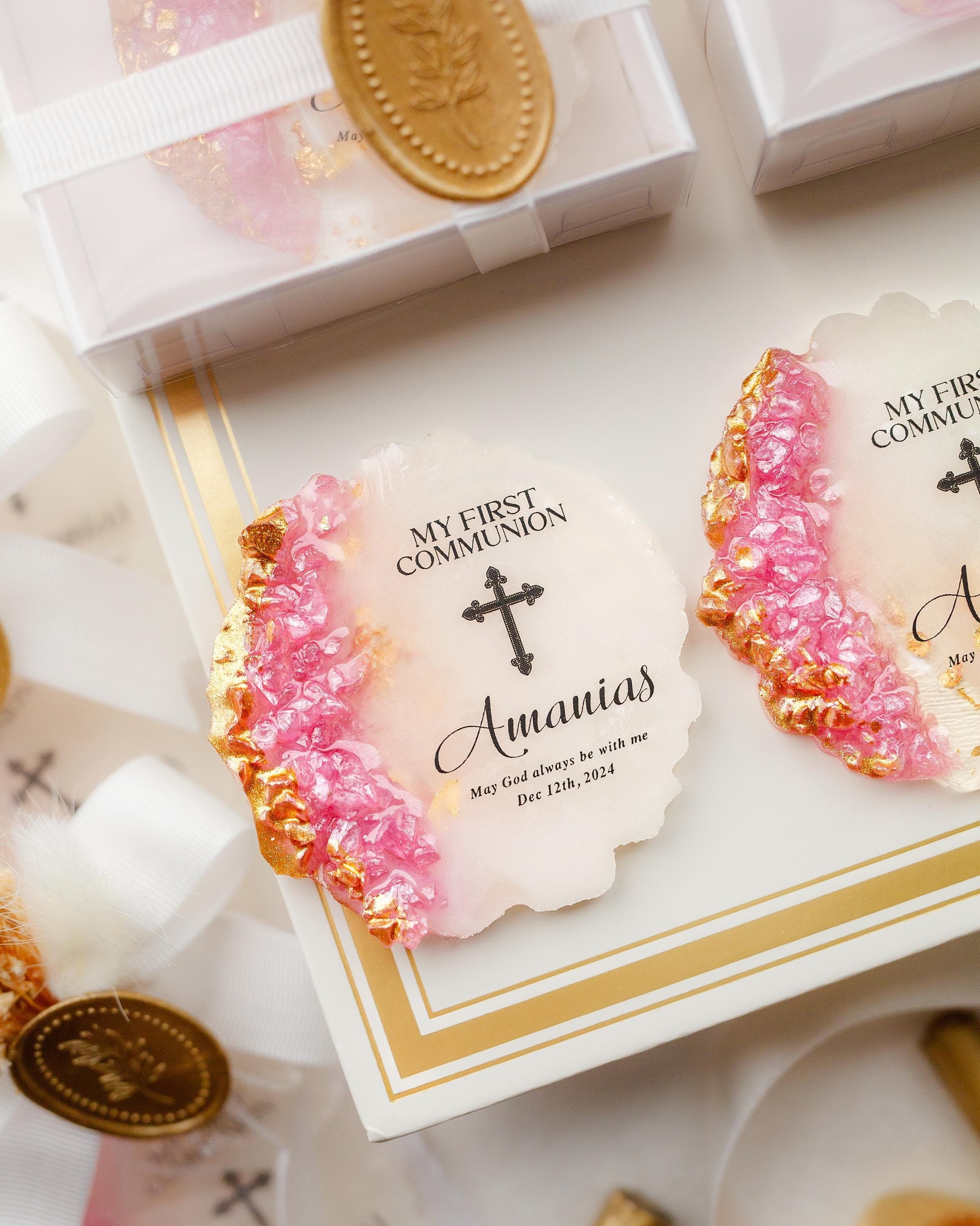Personalized baptism epoxy magnet favor for christening ceremonies