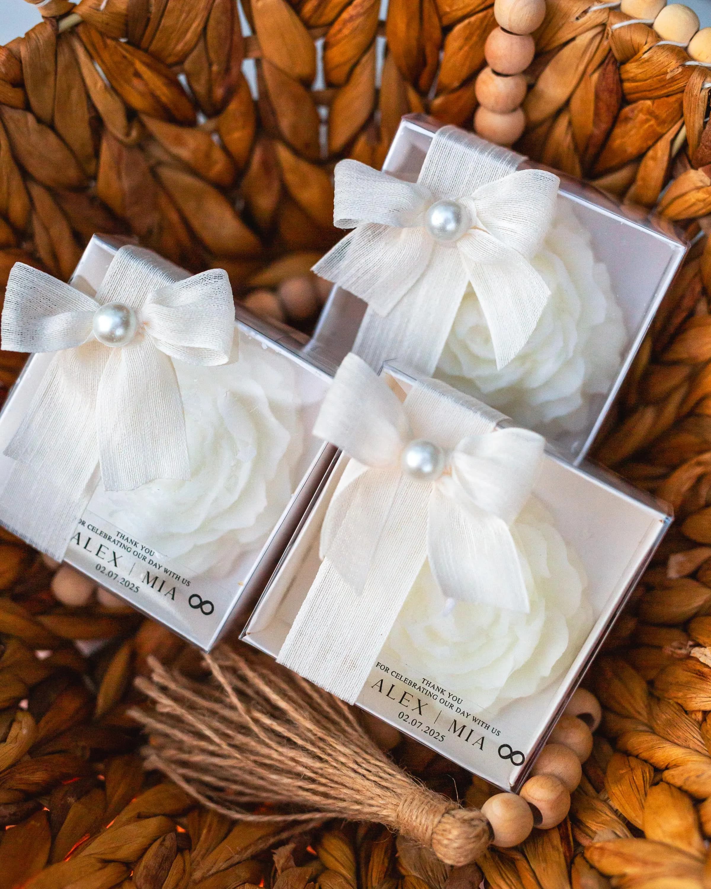 Rustic bridal shower favor candle with ribbon and seal
