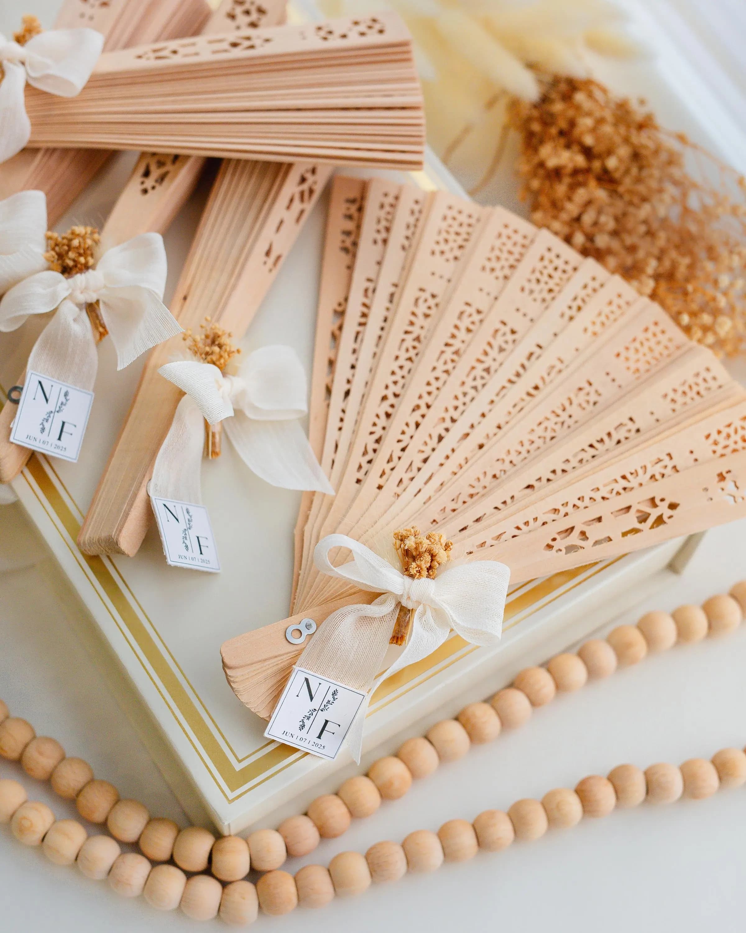 Personalized sandalwood folding hand fan wedding favor
