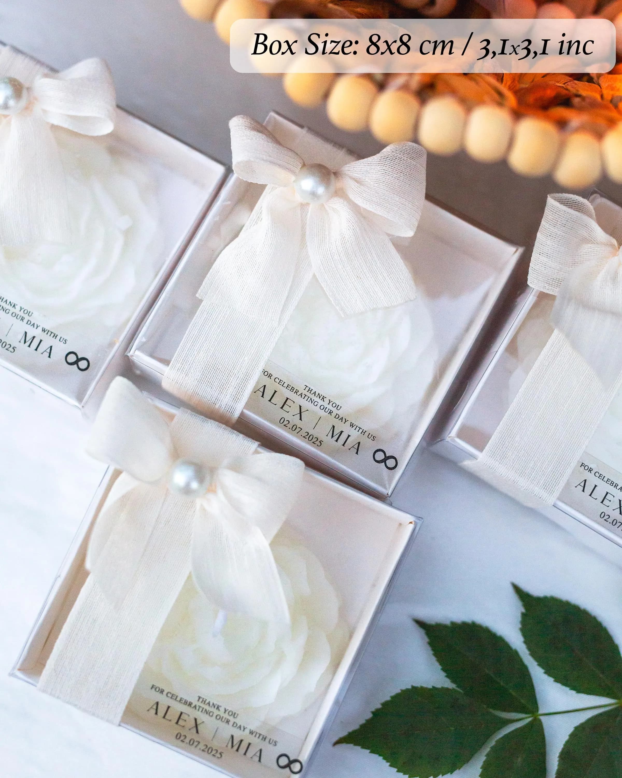 Elegant scented candle gift with custom label for guests