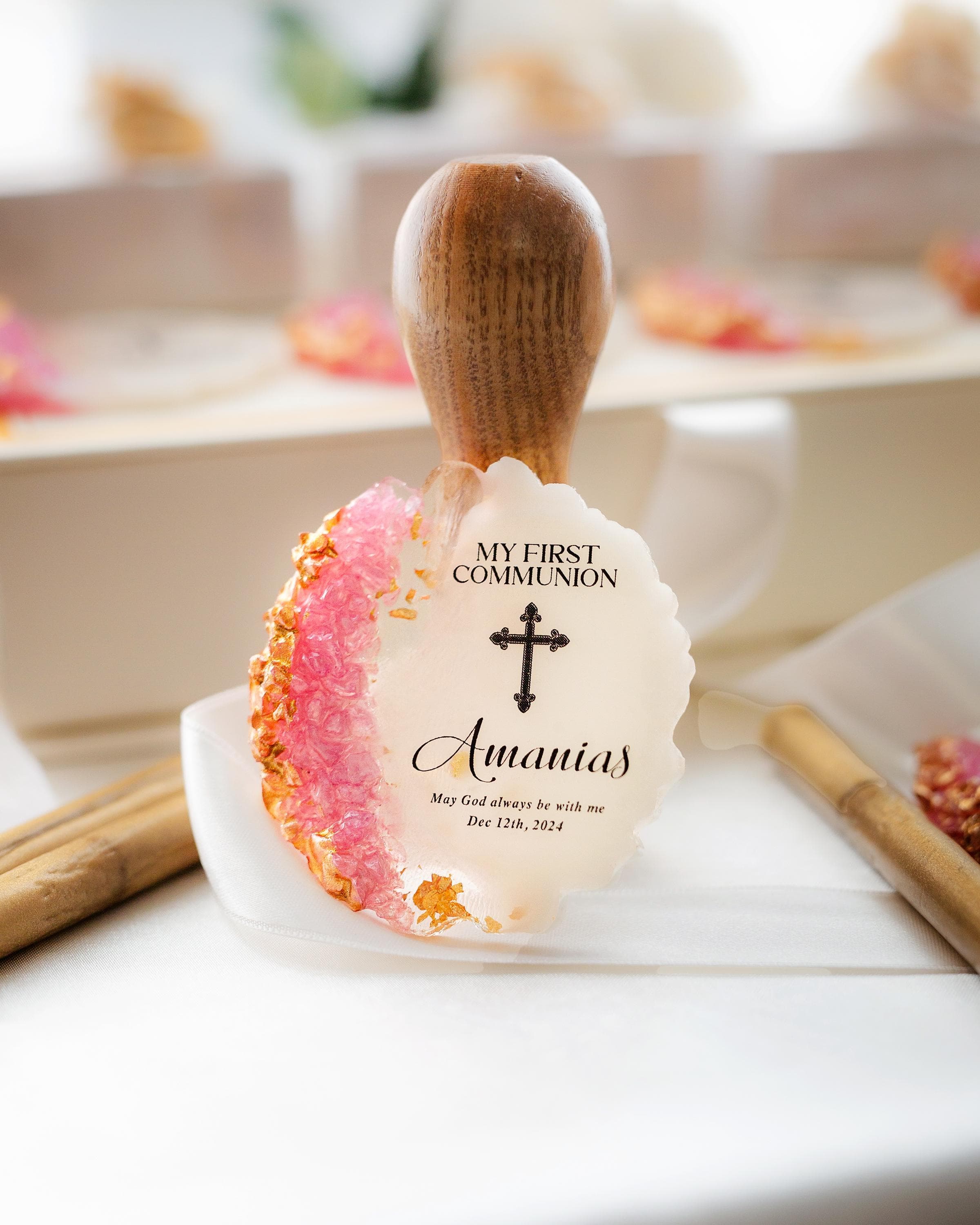 Handcrafted baptism fridge magnet gift featuring cross design