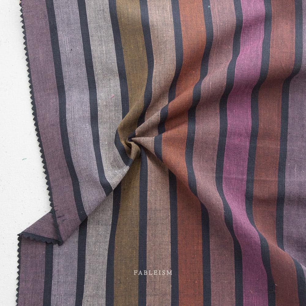 Wings in DARK FUCHSIA - Monarch Grove | Fableism Supply Co, yarn-dyed woven fabric, stripe, cream pink/purple/orange/tan