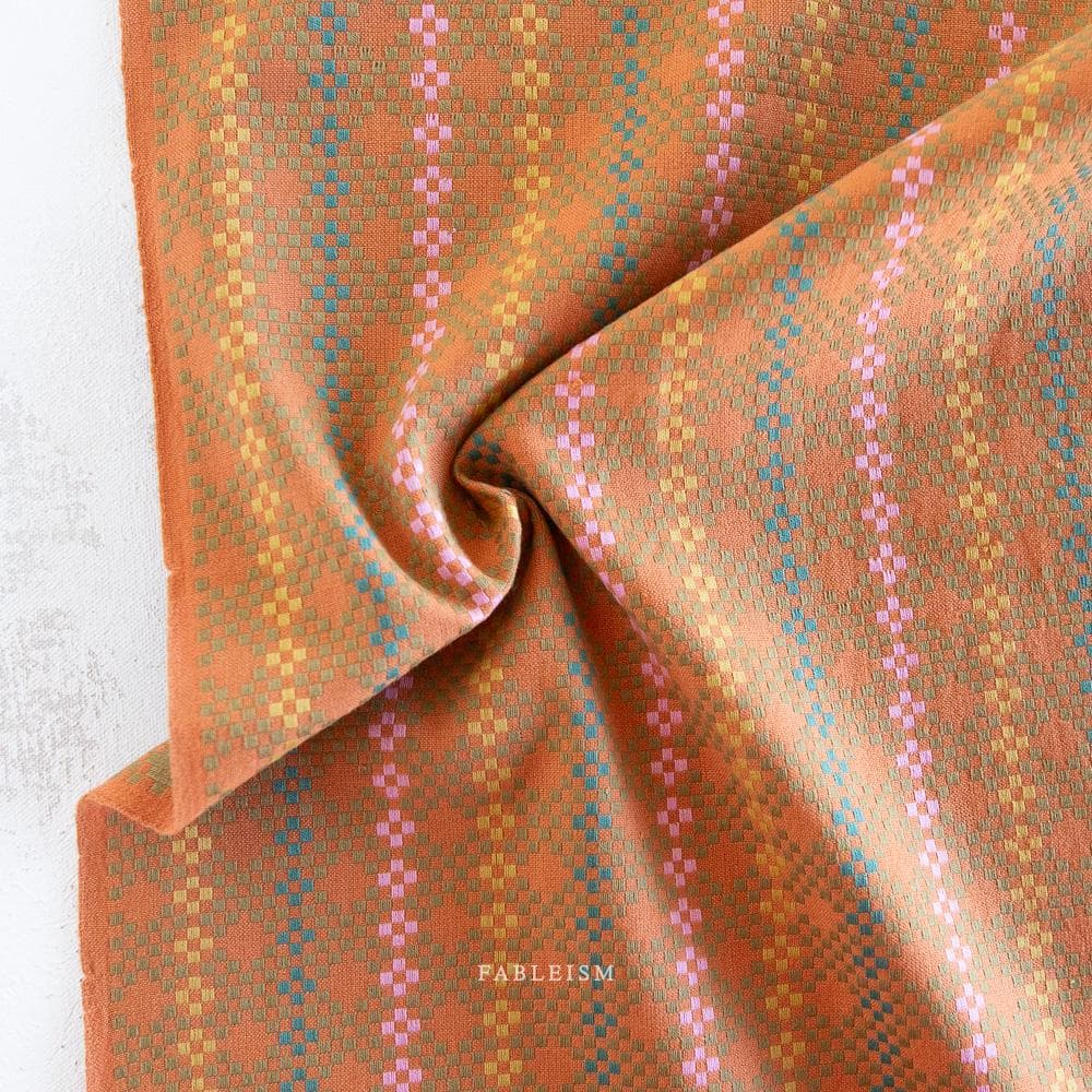 Mosaic in AMARETTO - Lucky Loom | Fableism Supply Co - yarn-dyed woven fabric, stripe, gold/caramel/tan/rainbow, blender