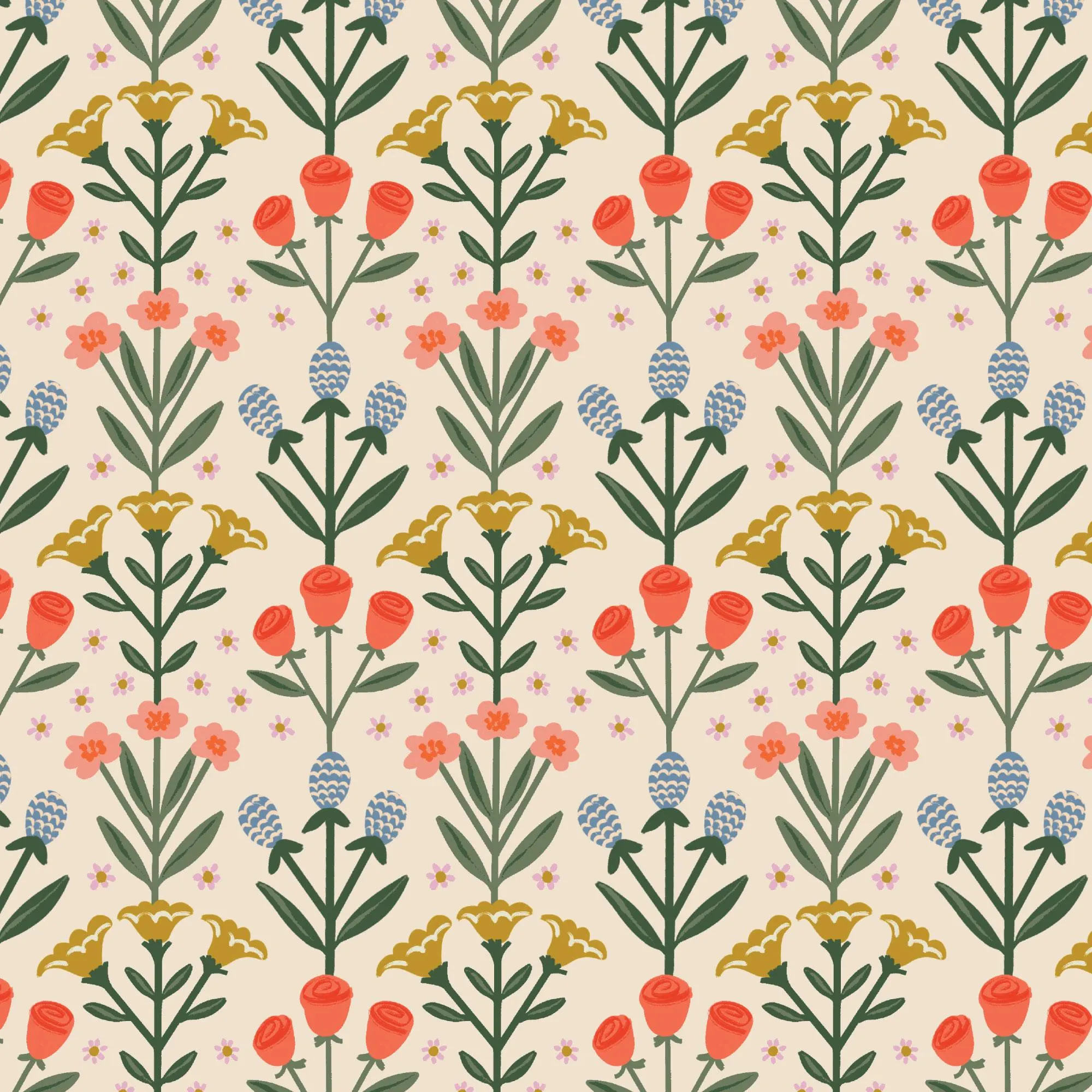 BLOOM - Floral Frenzy | Cloud9 Fabrics - flower fabric, low volume, wildflowers on cream, pastel, certified organic cotton