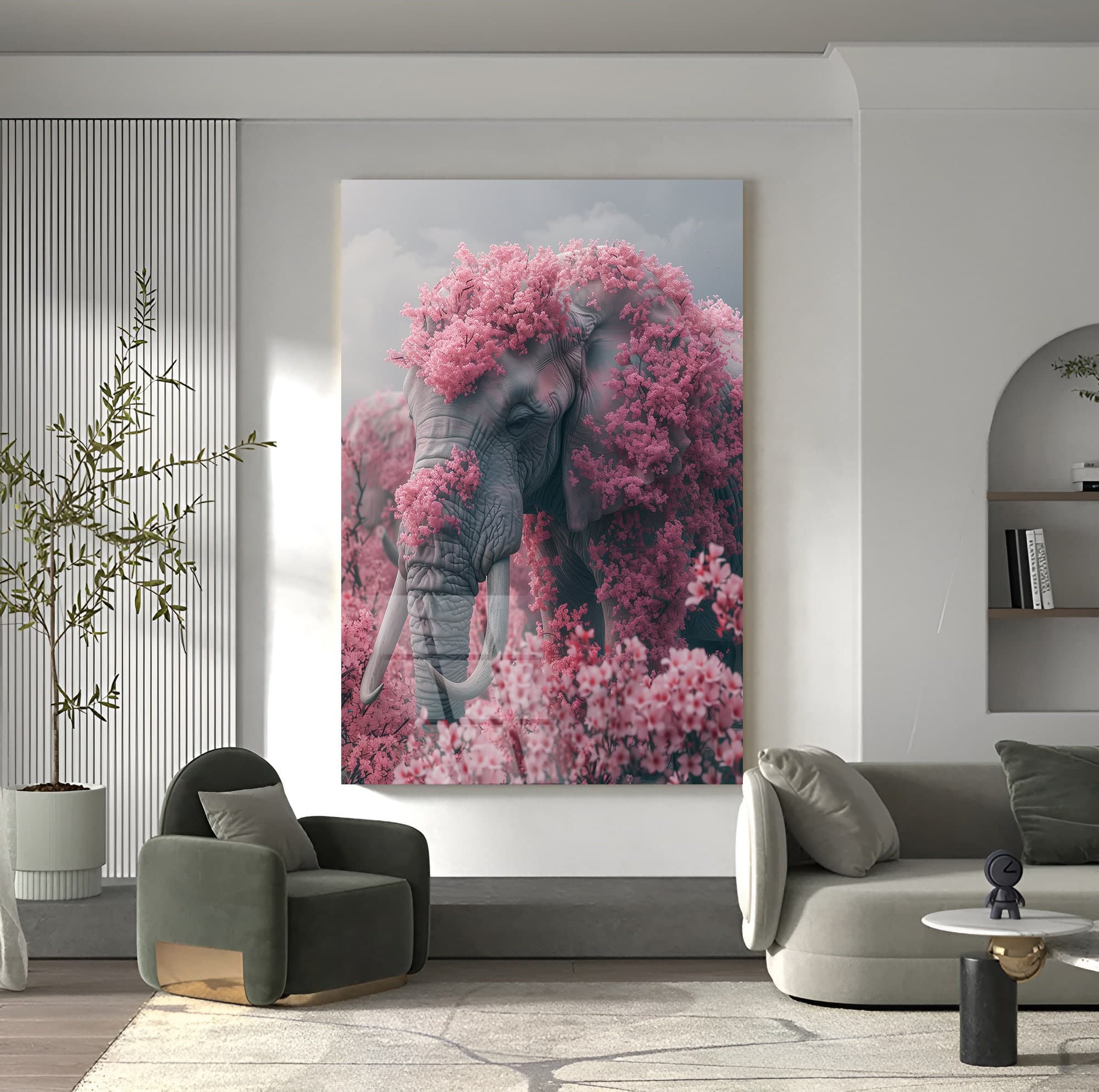 Tempered Glass Wall Art Elephant Gift Floral Decor Animal Wall Art Elephant Decor Glass Print Framed Glass Art Luxury Wall Art Wall hangings - image 5