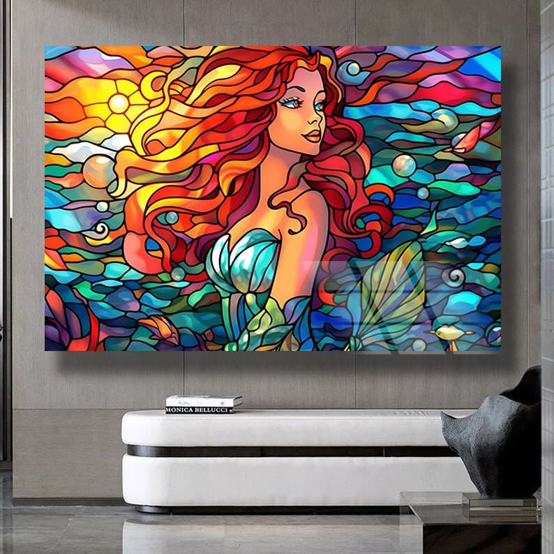 Stained Glass Art, Mermaid Wall Art, Abstract Stained Art Ocean stained Art Ready to hang Abstract Wall art Stained Window  wall Art Glass - image 4