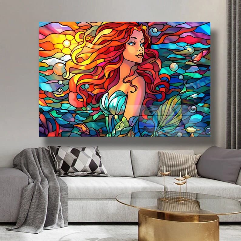 Stained Glass Art, Mermaid Wall Art, Abstract Stained Art Ocean stained Art Ready to hang Abstract Wall art Stained Window  wall Art Glass - image 3