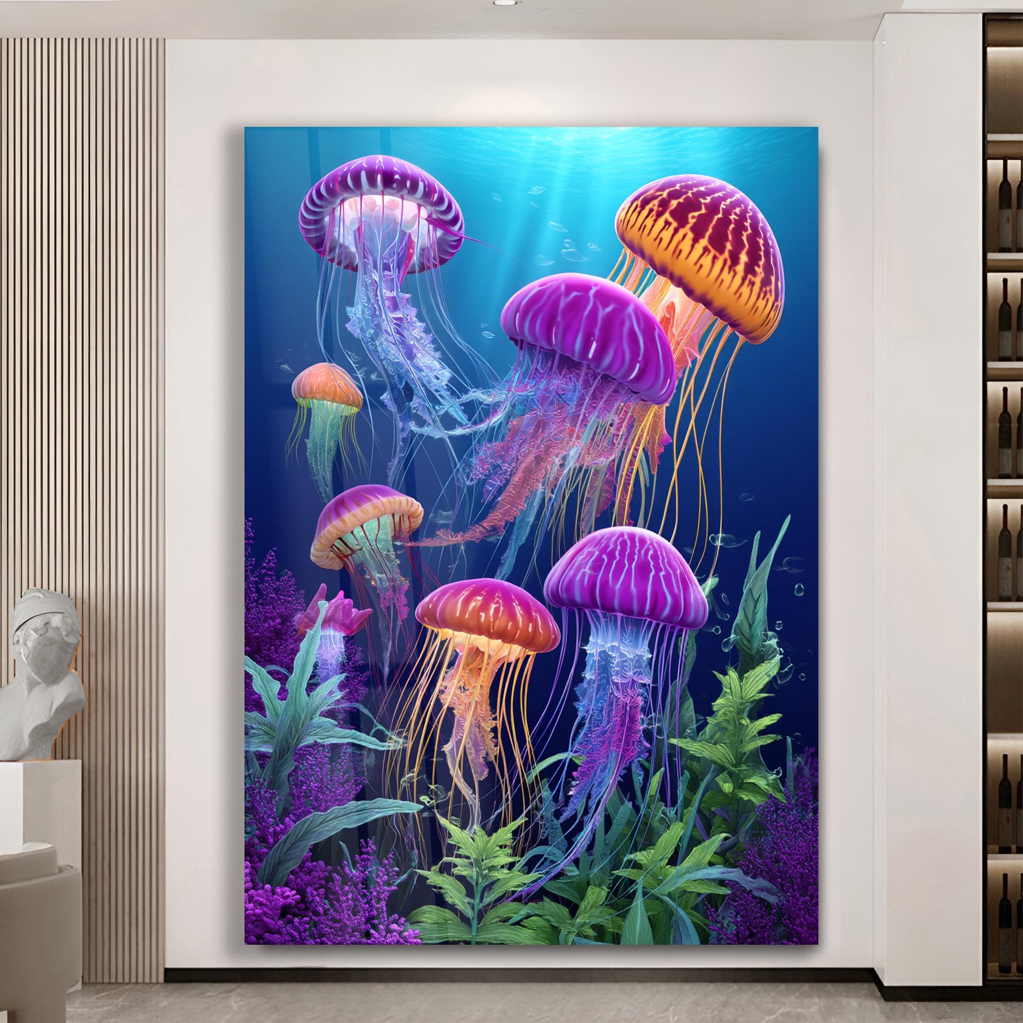 Jellyfish Wall Art Tempered Glass Print Colorful Underwater Decor Ocean Theme Artwork | Sea Life Gift Kids Room Wall Art Spa Decor - image 4