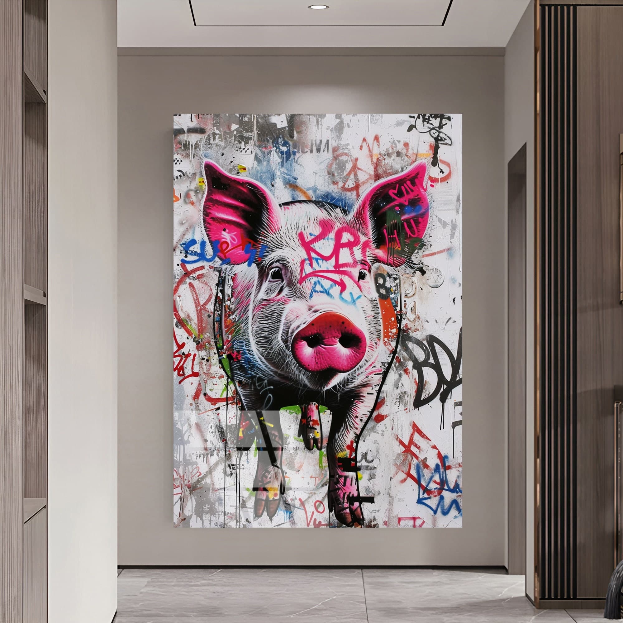 Tempered Glass Wall Art Banksy Wall decor Pig Gift Animal Portrait Nursery Wall Art Wall Hangings Extra Large Decor Office gift home decor