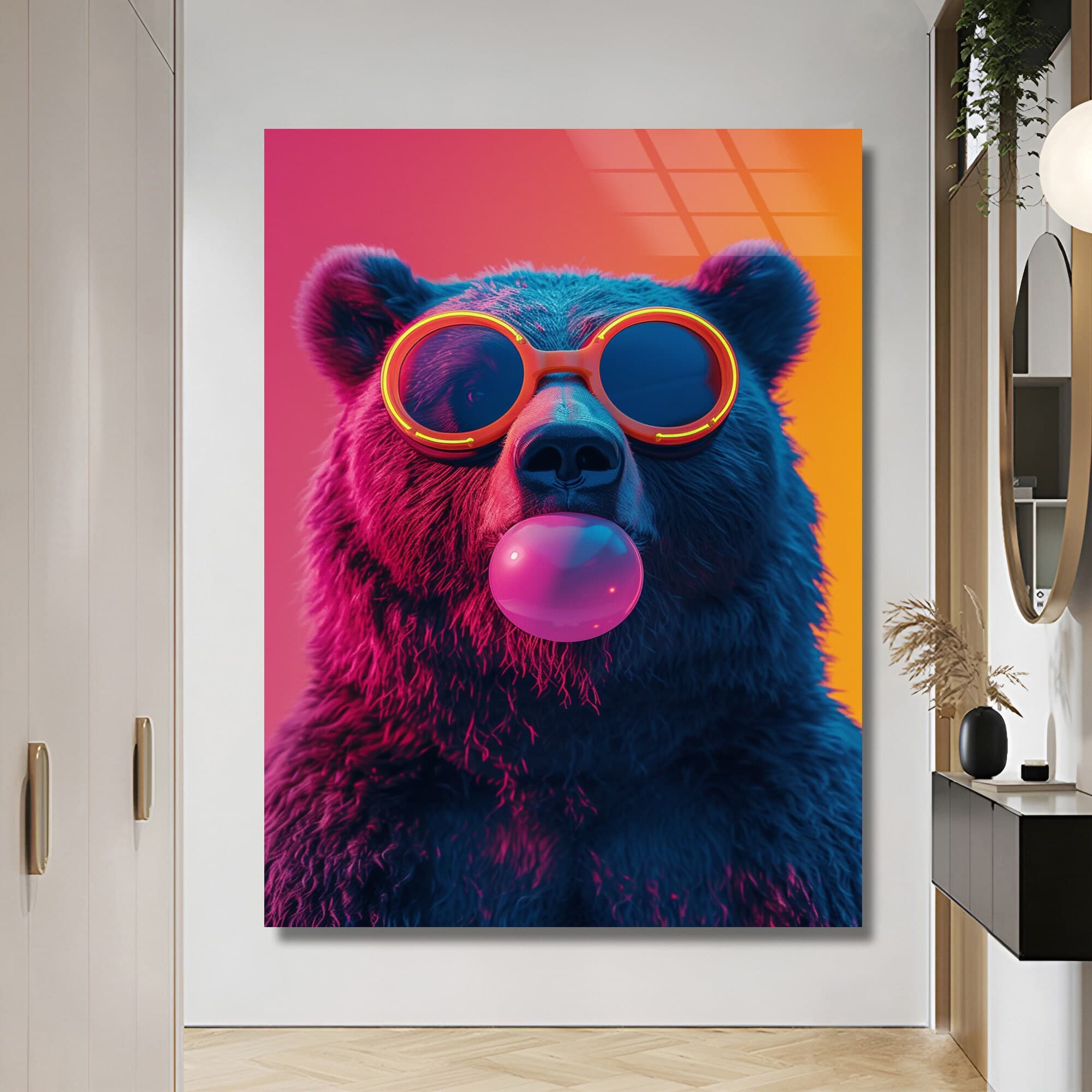 Bear Wall Art, Bear Design Bear Glass Wall Art Farmhouse Gift Livingroom Decor Office Design Wall Hangings Large Artwork Aesthetic Decor