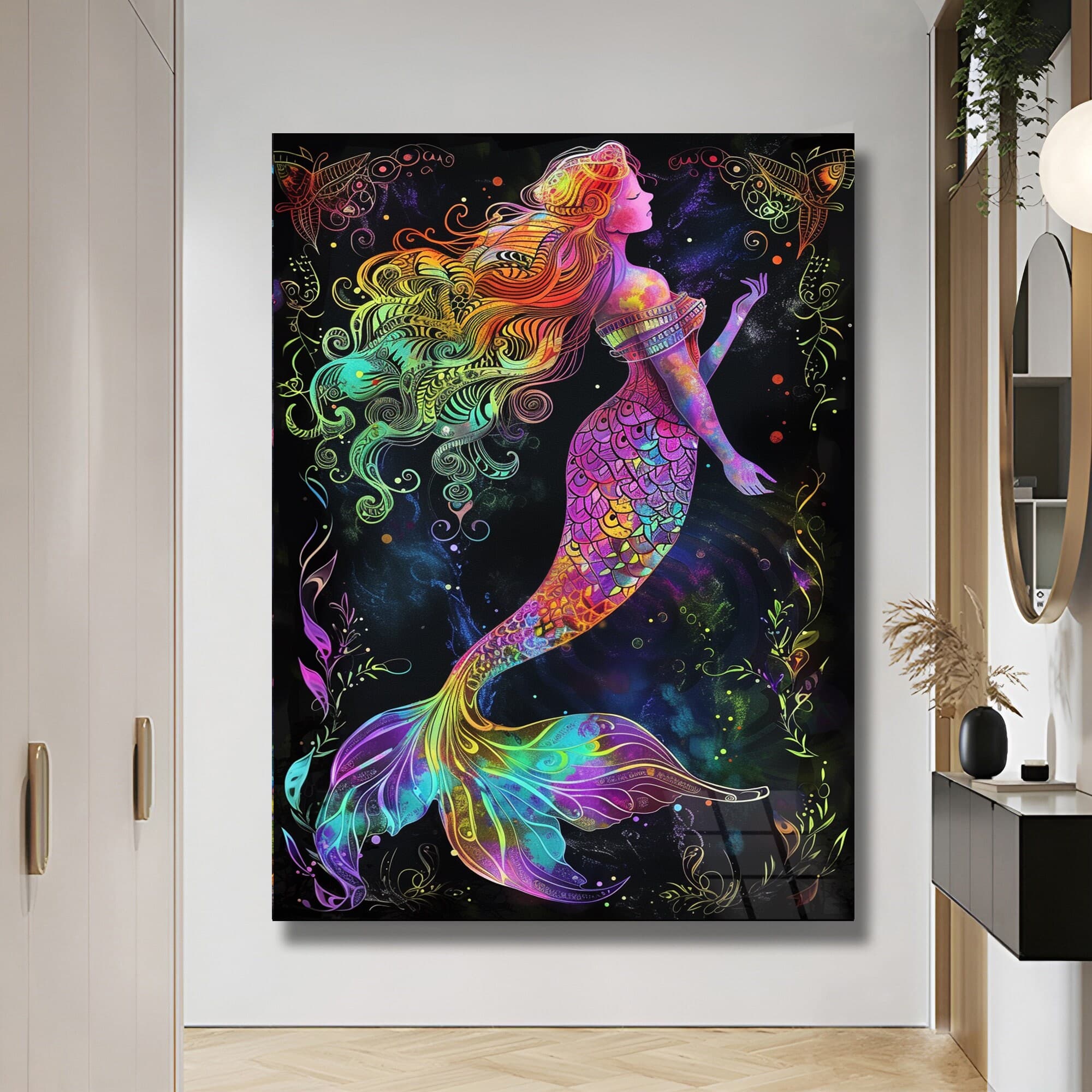 mermaid art Fantastic decor garden wall art Collage wall art Wall hangings gift idea tempered glass art spiritual art interior decor decor - image 5