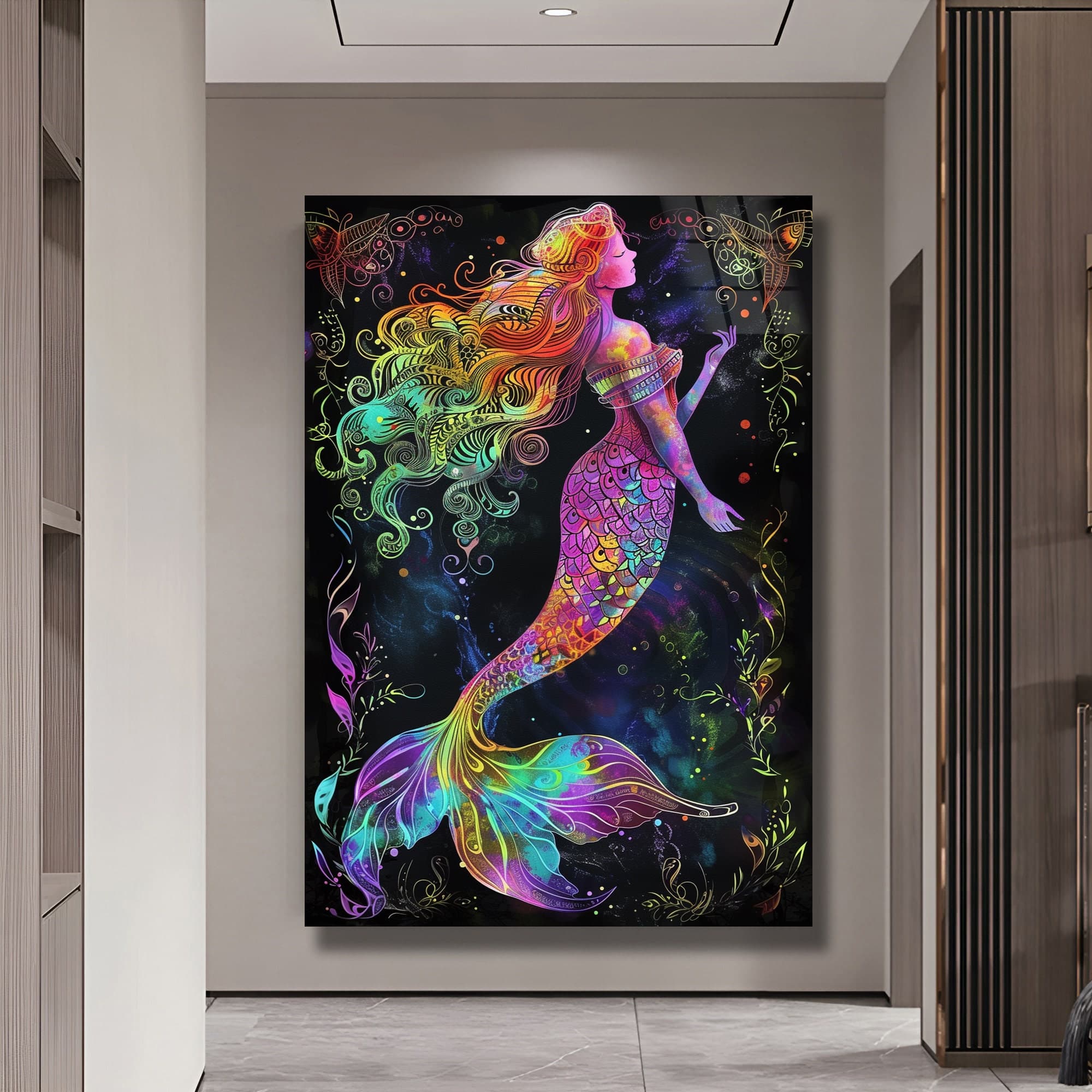mermaid art Fantastic decor garden wall art Collage wall art Wall hangings gift idea tempered glass art spiritual art interior decor decor - image 3