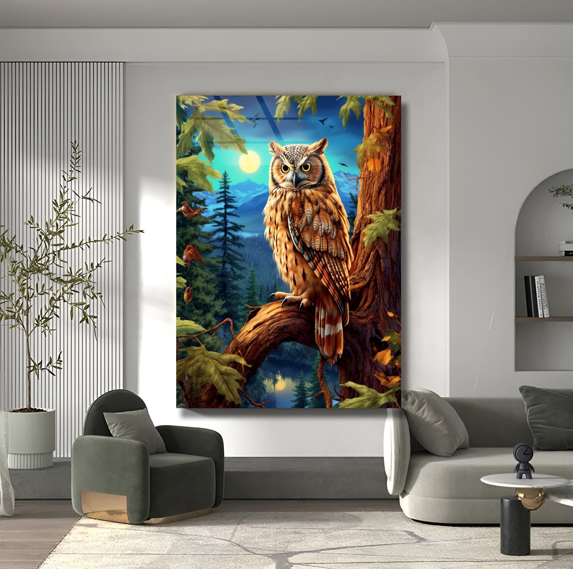 Owl Wall Art, Garden Glass Art, Botanical Glass Art, Jungle Themed Art, Bird Glass Art, Extra Large Wall Art, Wall Hanging, Garage Wall Art - image 5
