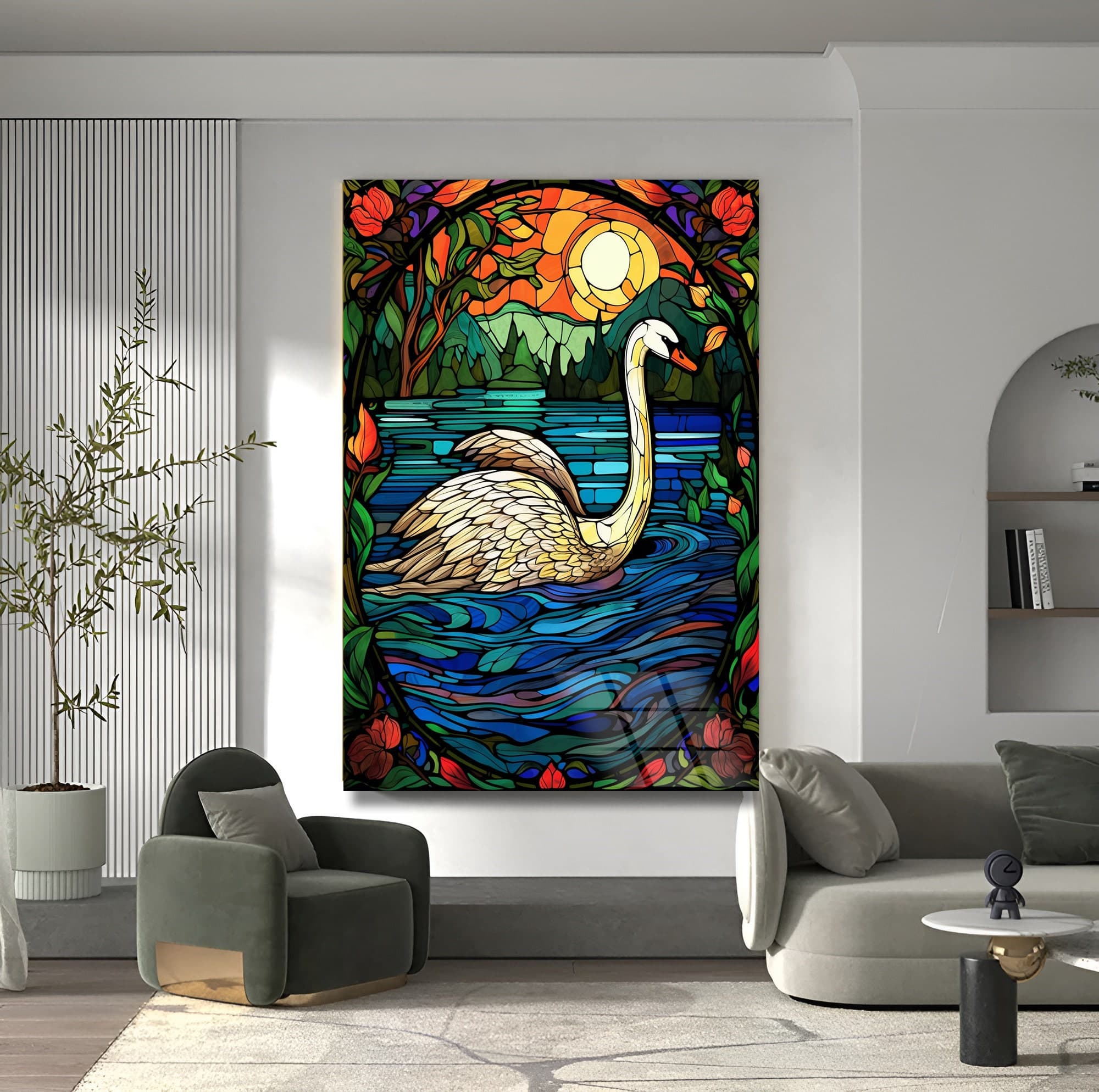 Swan Wall Art, Stained Glass Art, Tempered Wall Art, Wall Hanging, Animal Wall Decor, Luxury Wall Art, Livingroom wall Art Housewarming Gift - image 3