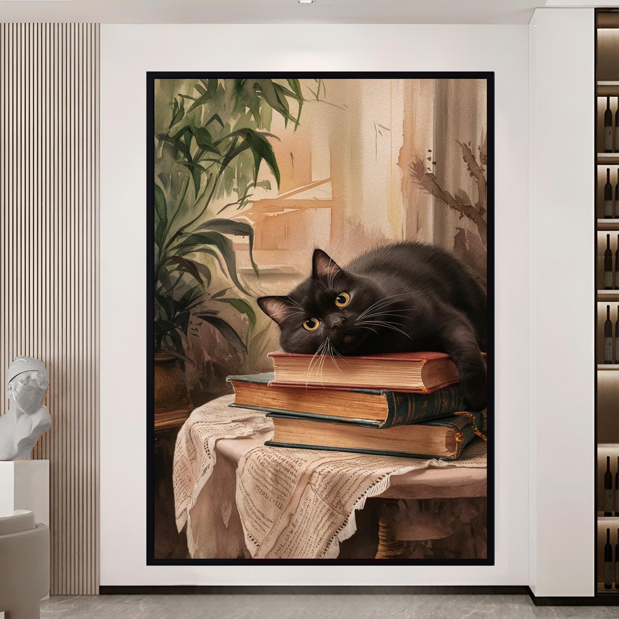 Cute Cat Gift cat lovers gift Large Cat Art Black Cat Print Canvas Wall Decor Cat Wall Hanging Gift for Cat Mother Nursery Canvas Decor - image 3