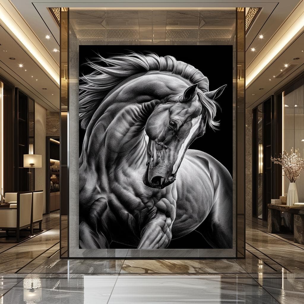 Black and White Horse Wall Art, Elegant Horse Canvas, Horse Lover Gift, Modern Animal Decor, Majestic Horse Portrait, Equestrian Gift - image 3
