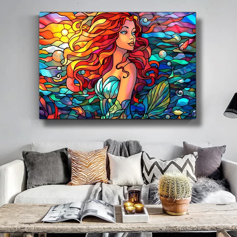 Stained Glass Art, Mermaid Wall Art, Abstract Stained Art Ocean stained Art Ready to hang Abstract Wall art Stained Window  wall Art Glass - image 5