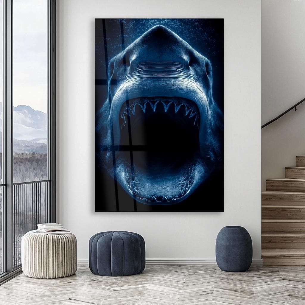 Shark Wall Art Tempered Glass Print Scary Shark Decor Ocean Predator Wall Decor Gift for Men | Man Cave Art Bold Wall Artwork Office Design - image 4