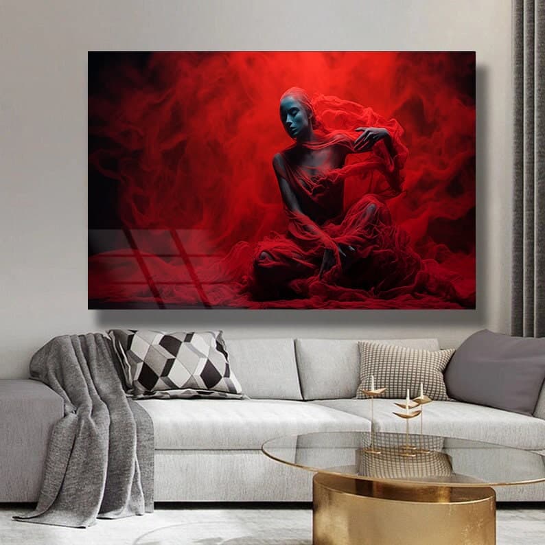 Abstract Glass Art, Red Woman Wall Art, Red Glass Art, Tempered Glass Art, Large Wall Art, Fashion Wall art, Livingroom Wall Decor Art Decor - image 3