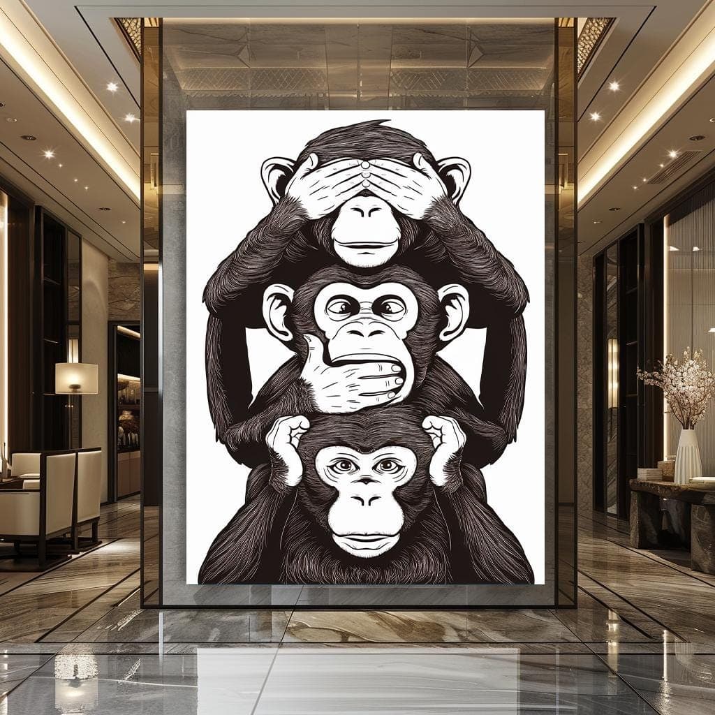 Three Monkeys Art, Funny Animal Decor, Nursery Wall Art Gift For Kids Large Animal Canvas Framed Wall Art Housewarming Gift Home Decor - image 5