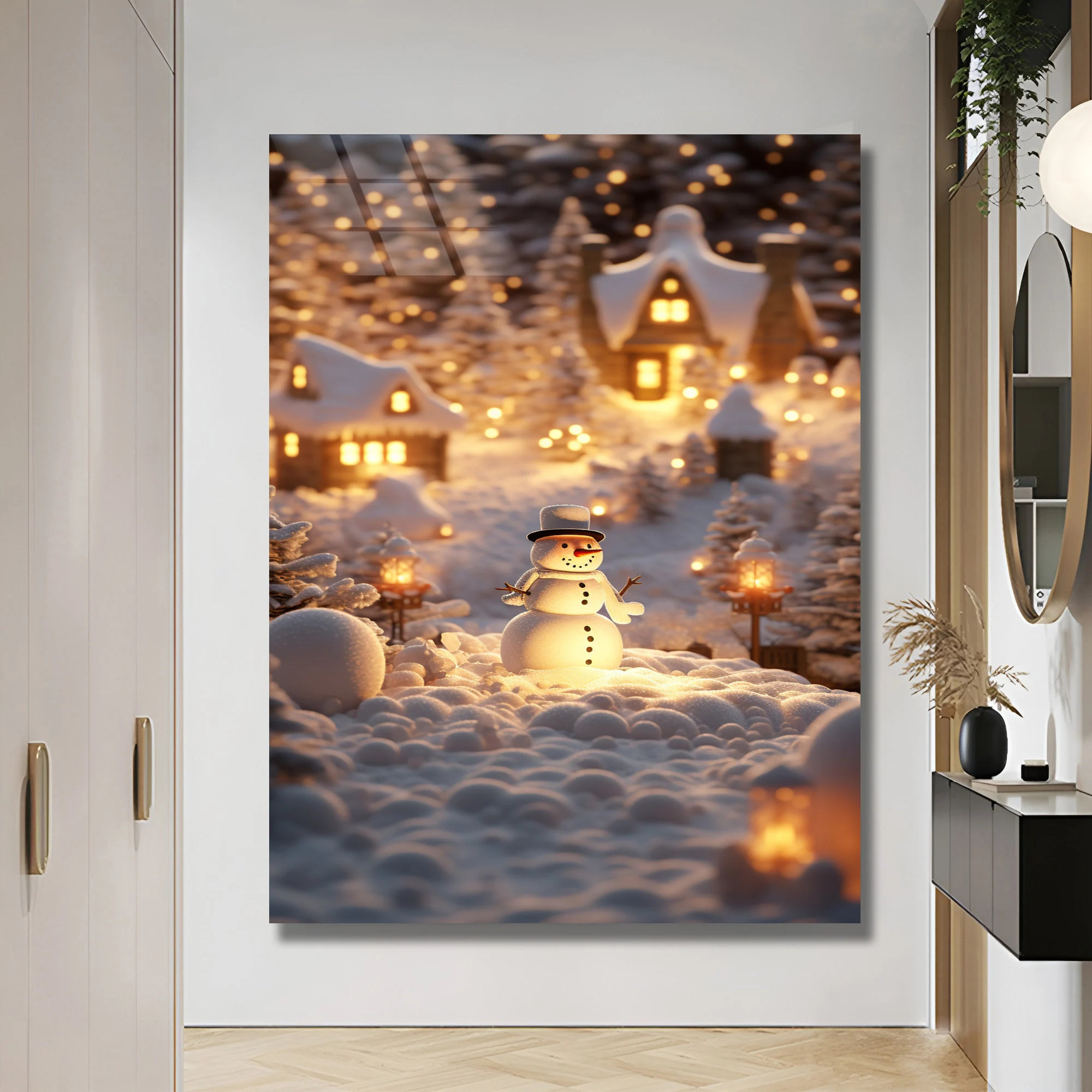 Snowman Tempered Glass Wall Art, Winter Christmas Decor