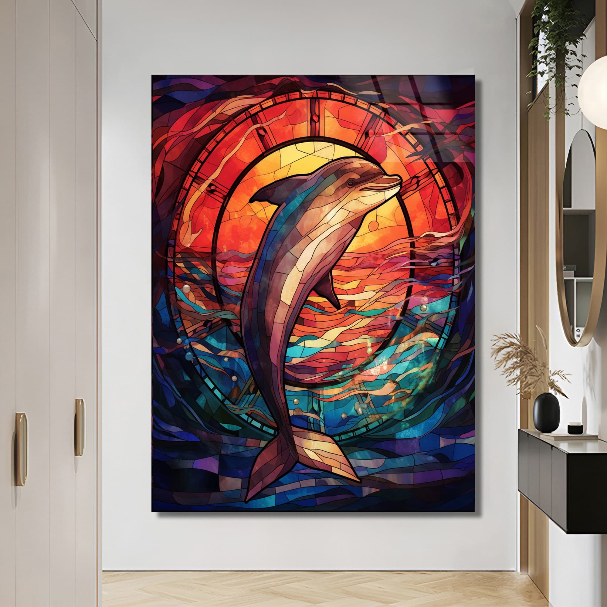 Stained Glass Art, Dolphin Stained Glass Art, Wall Hanging, Dolphin Wall Art, Glass Print, Stained window glass art, Wall Art Gift, Wall Art - image 4