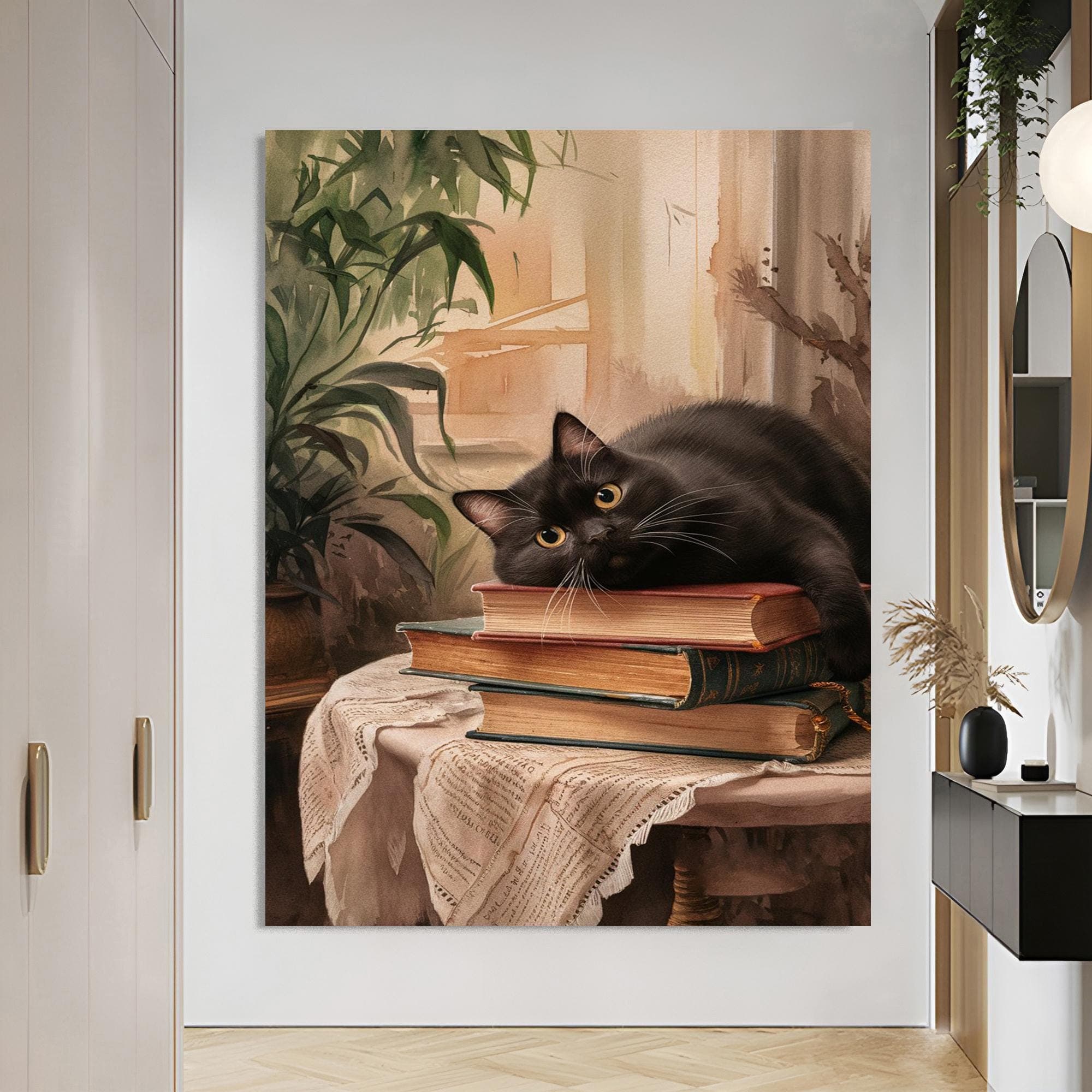Cute Cat Gift cat lovers gift Large Cat Art Black Cat Print Canvas Wall Decor Cat Wall Hanging Gift for Cat Mother Nursery Canvas Decor - image 4