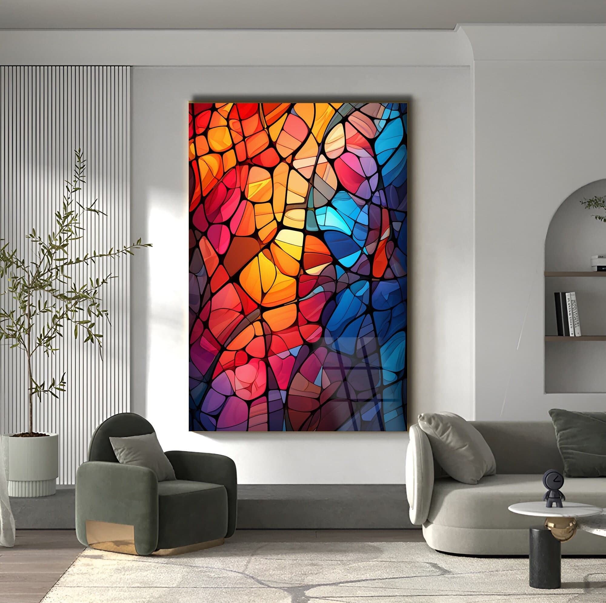 Stained Glass Art, Stained Window Decor, Abstract Stained Art, Wall Art Gift, Luxury Wall Art, Gold Framed Art, Oversized Wall Art, Art Gift - image 3