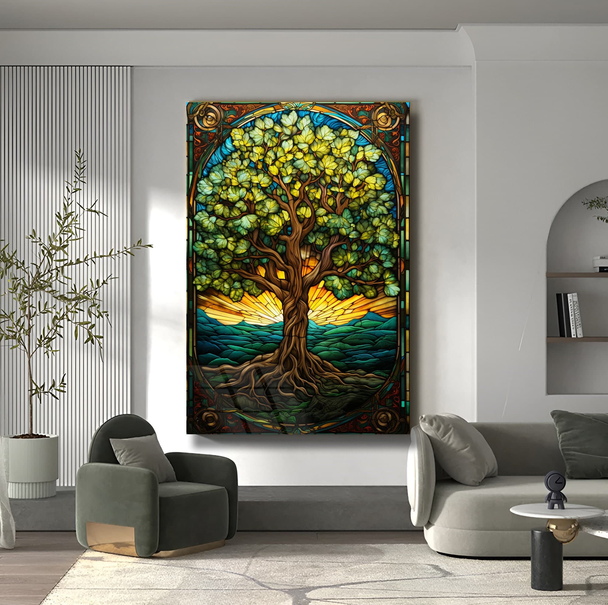 Tree of Life Stained Vertical Wall Art: Tempered Glass Framed Art - image 3