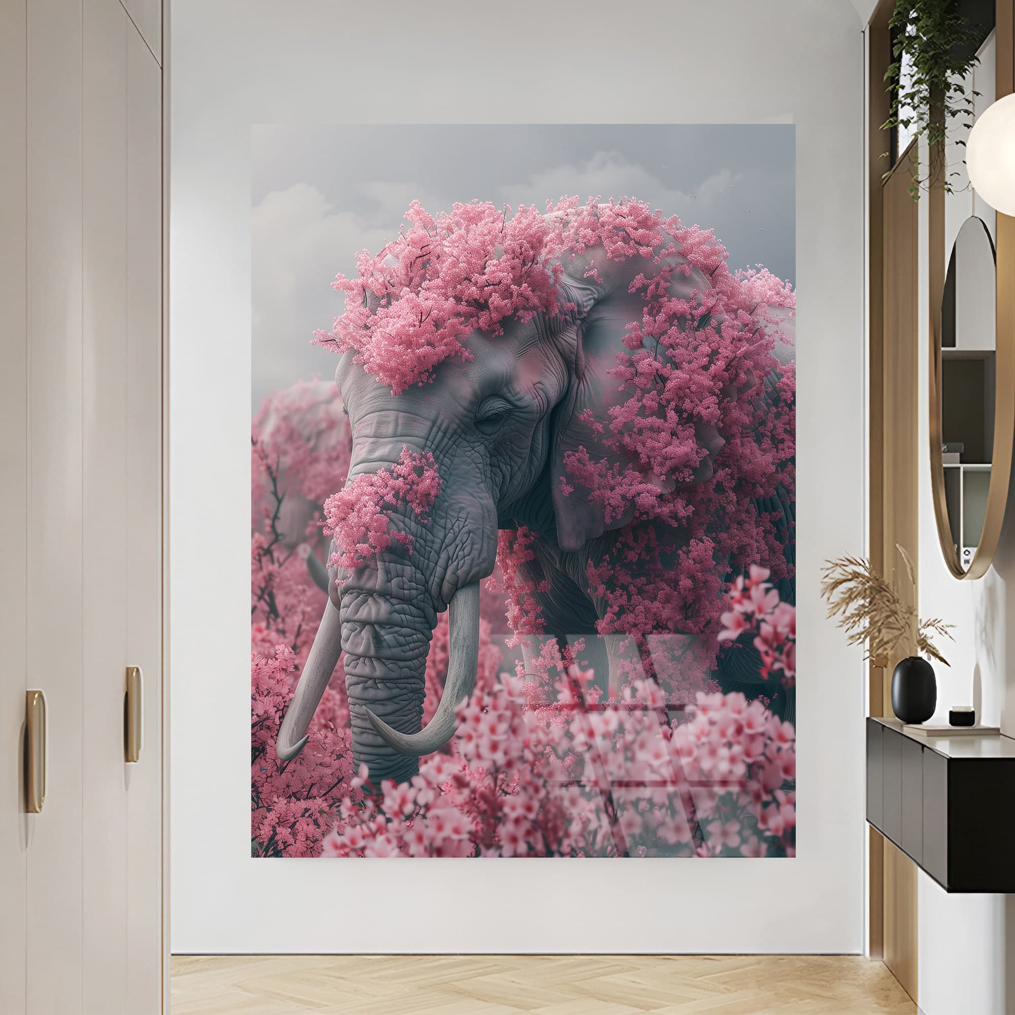 Tempered Glass Wall Art Elephant Gift Floral Decor Animal Wall Art Elephant Decor Glass Print Framed Glass Art Luxury Wall Art Wall hangings - image 4
