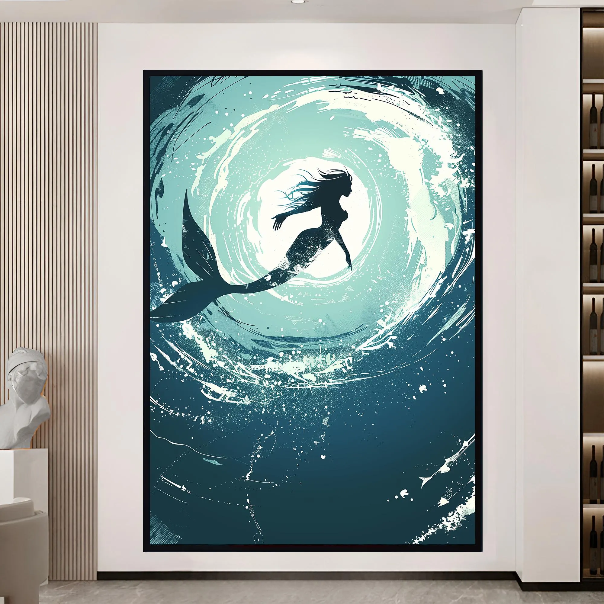 Mermaid Art Ocean Fantasy Art Nautical Decor Large Mermaid Canvas Underwater Sea Art Coastal Wall Hanging Gift for Her Beach House Decor